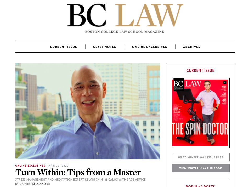 “Turn Within: Tips from a Master” - Boston College Law School Alumni Magazine