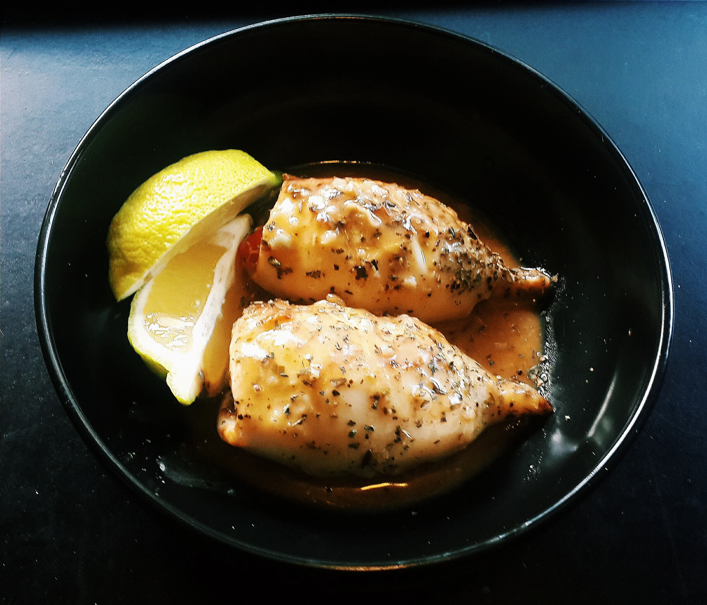 Stuffed Calamari Tubes With Lemon Garlic Butter Sauce 