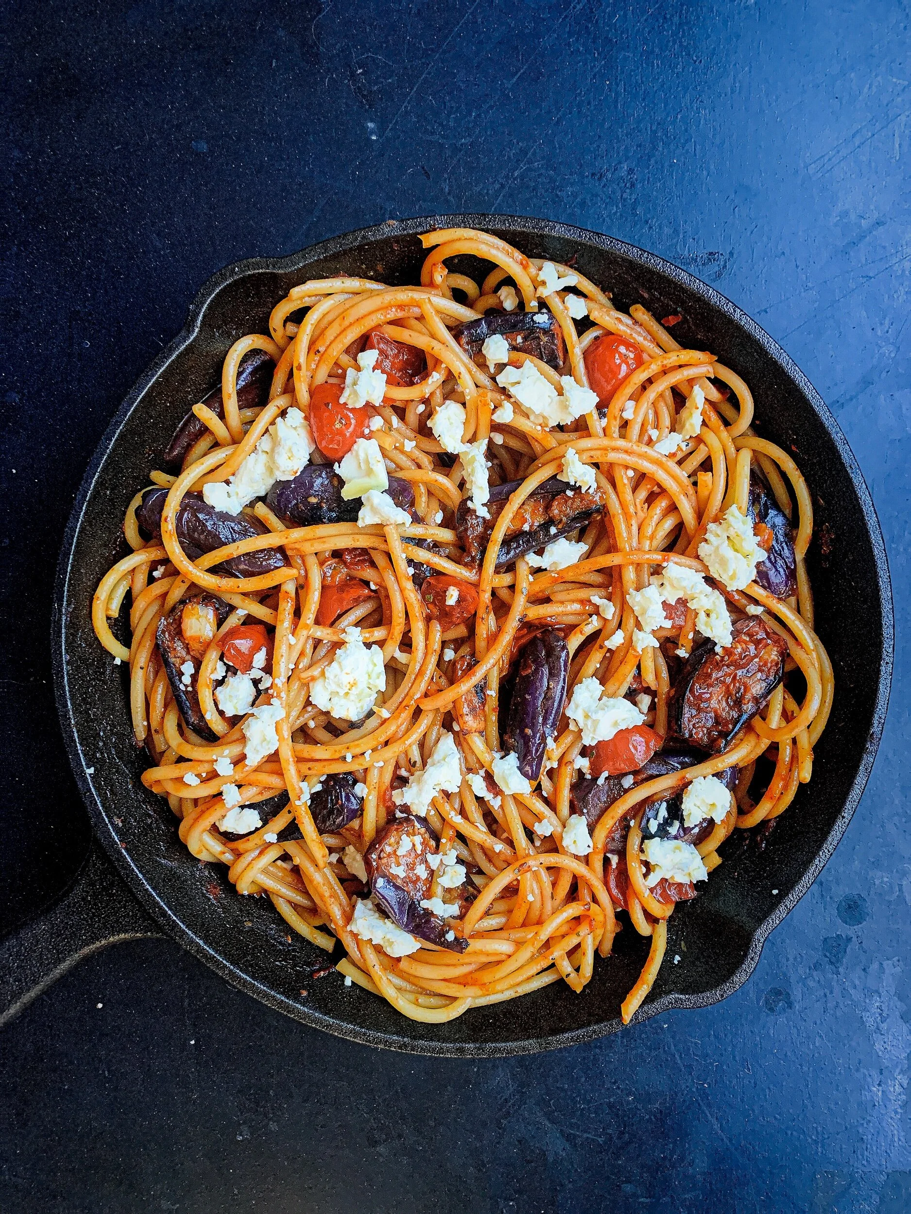 Spicy Eggplant & Tomato Pasta