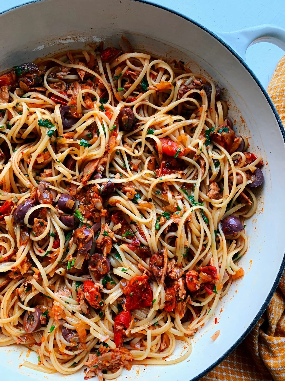 Spicy Tuna Pasta with Olives