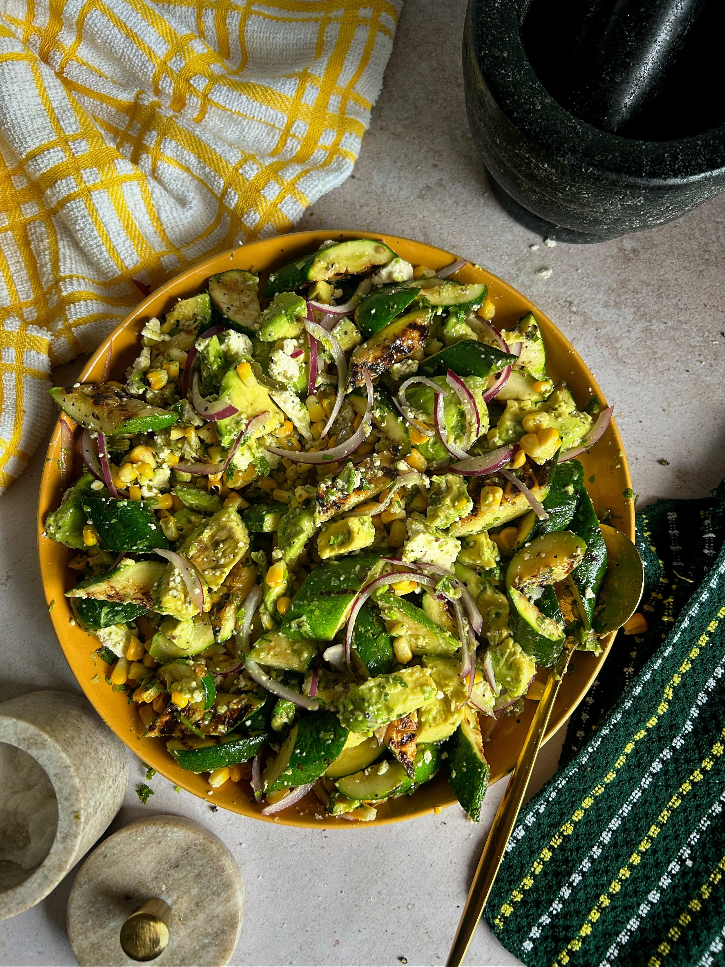 Charred Baby Marrow, Sweet Corn &amp; Feta Salad