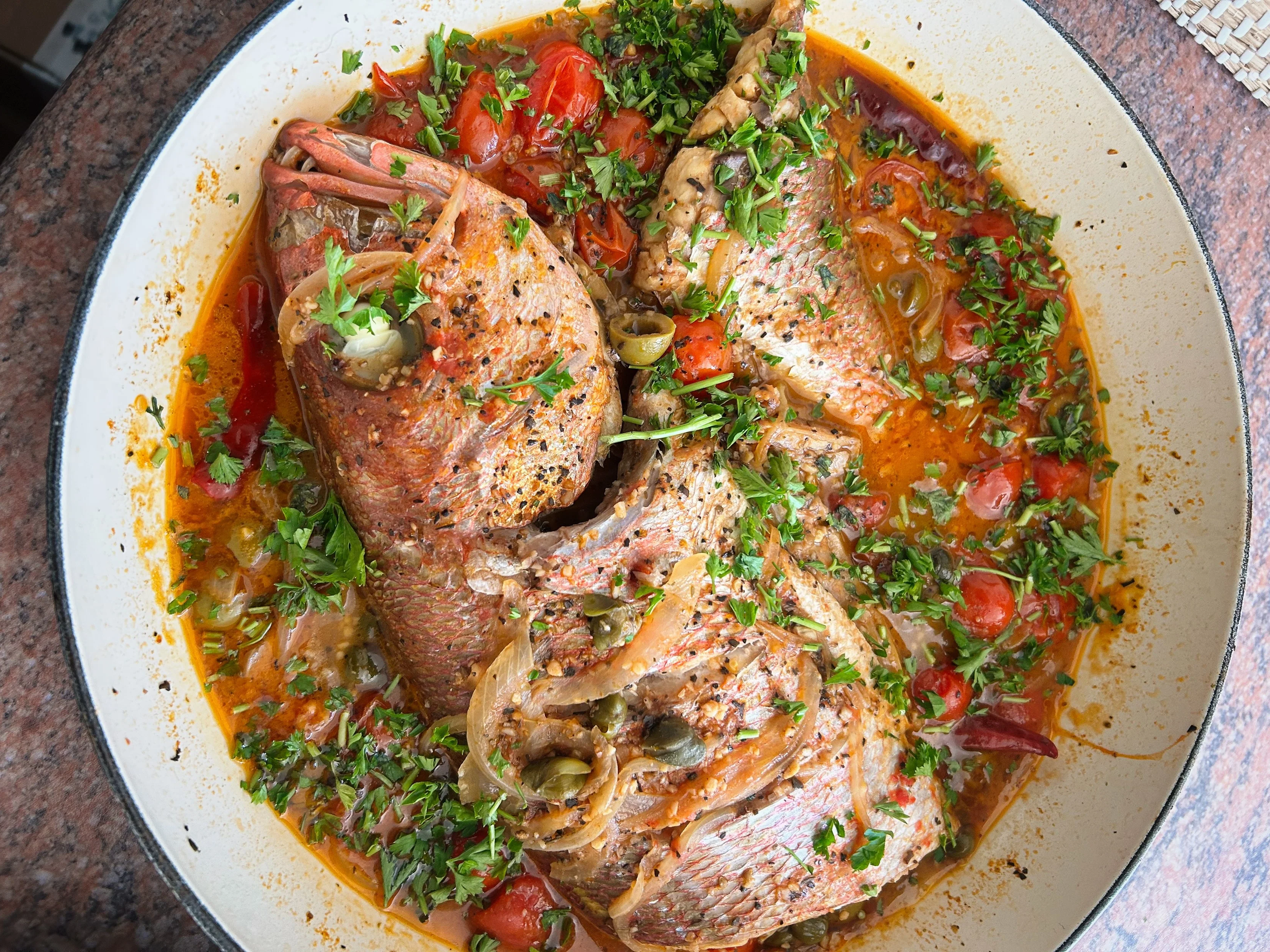 Tomato, Olive &amp; Caper Poached Fish