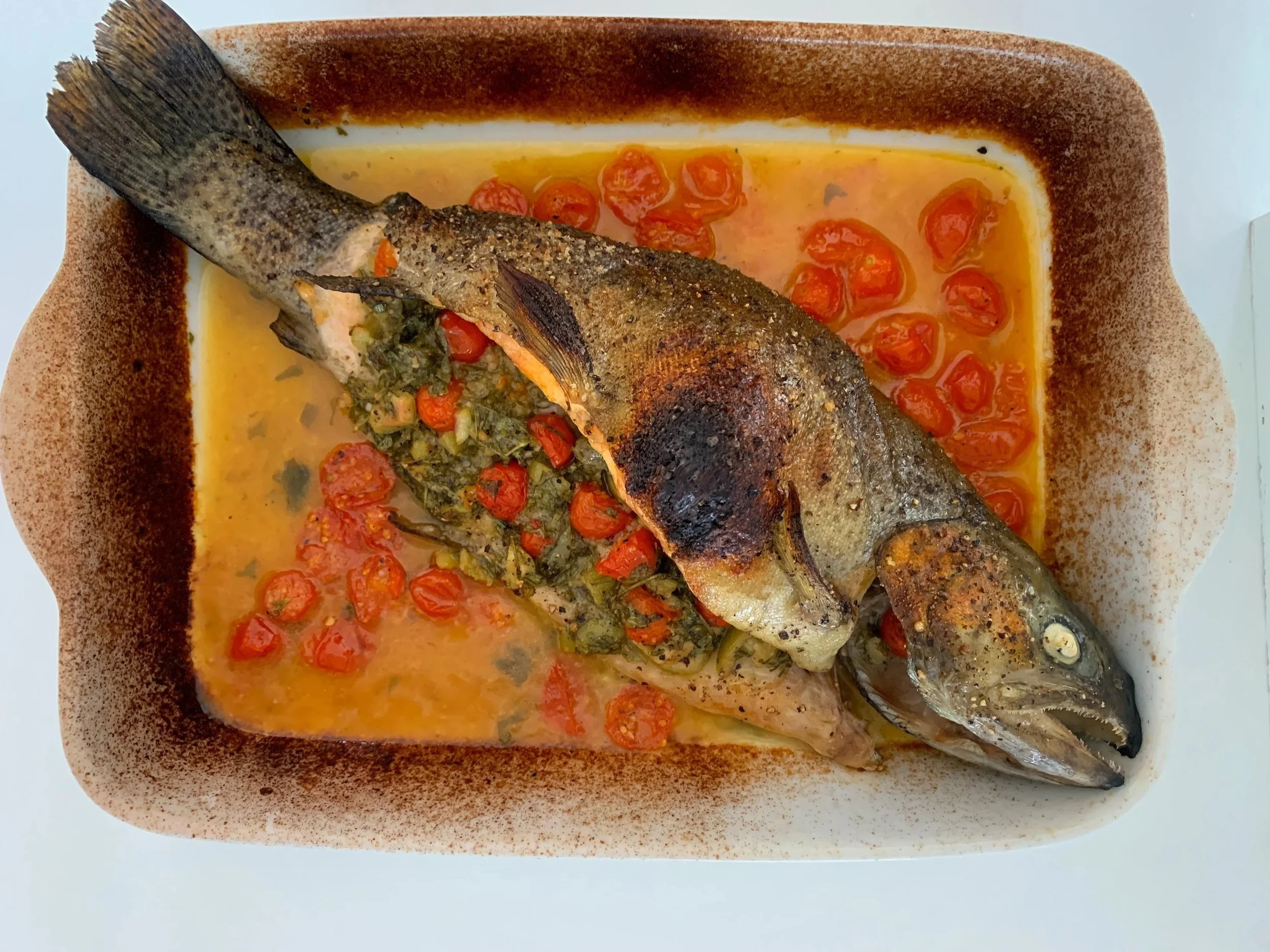 Stuffed Whole Fish with Olives, Capers &amp; Herbs