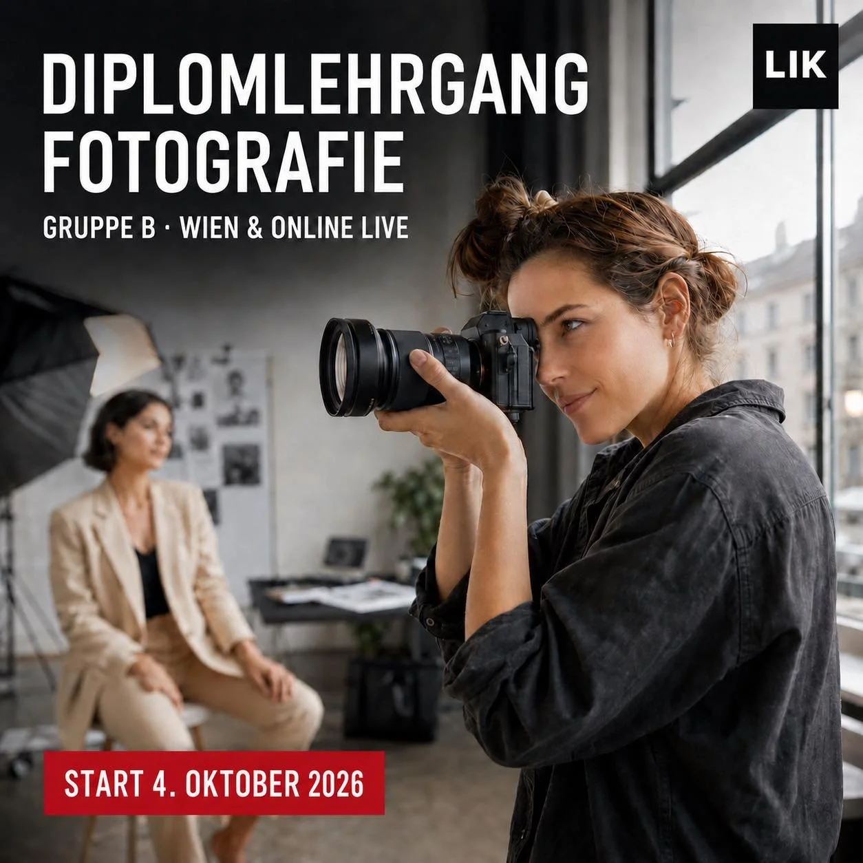 DEIN BLICK. DEINE BILDER. DEINE ZUKUNFT.

Du liebst Fotografie und m&ouml;chtest mehr als nur sch&ouml;ne Schnappsch&uuml;sse machen?

Im berufsbegleitenden Diplomlehrgang Digitale Fotografie der LIK Akademie entwickelst du technische Sicherheit, ges