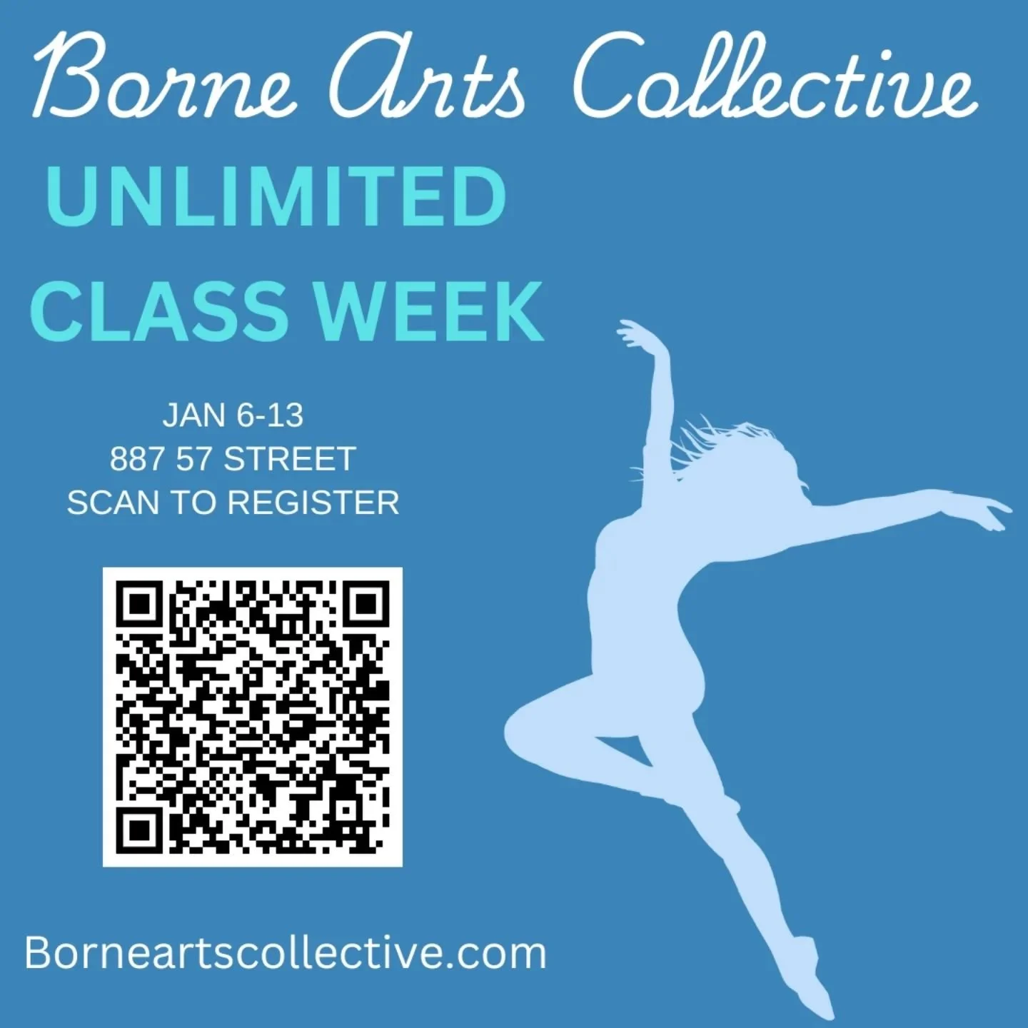 ✨ New Year, New Moves! ✨

Kick off 2024 with a fresh start!  Join us for Unlimited Class Week at Borne Arts Collective from Jan 6-13.  This is your opportunity to explore every level and style of dance for FREE!

Whether you're a total beginner or a 