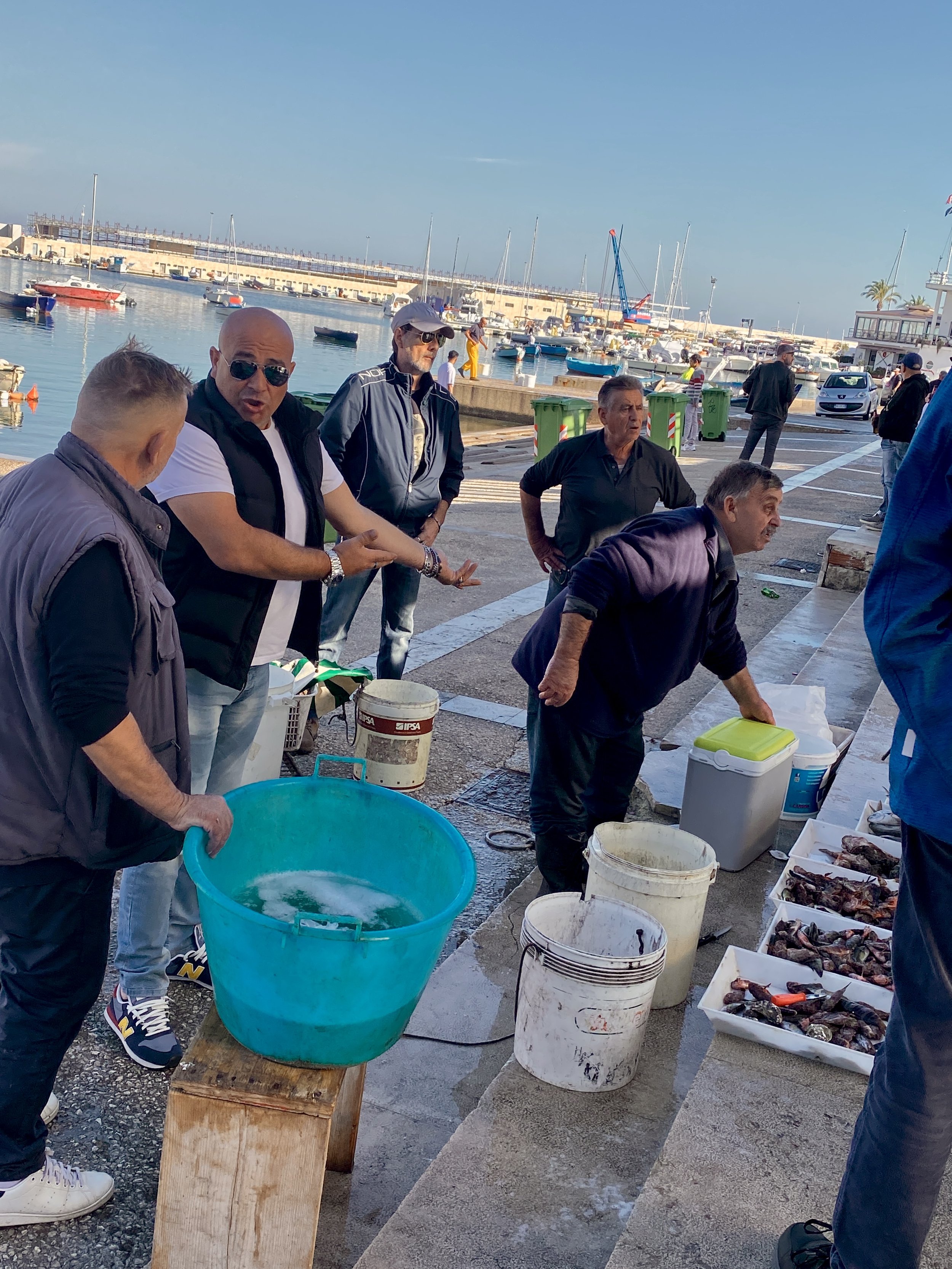 Fishermen selling octopus in Bari, Puglia, Italy