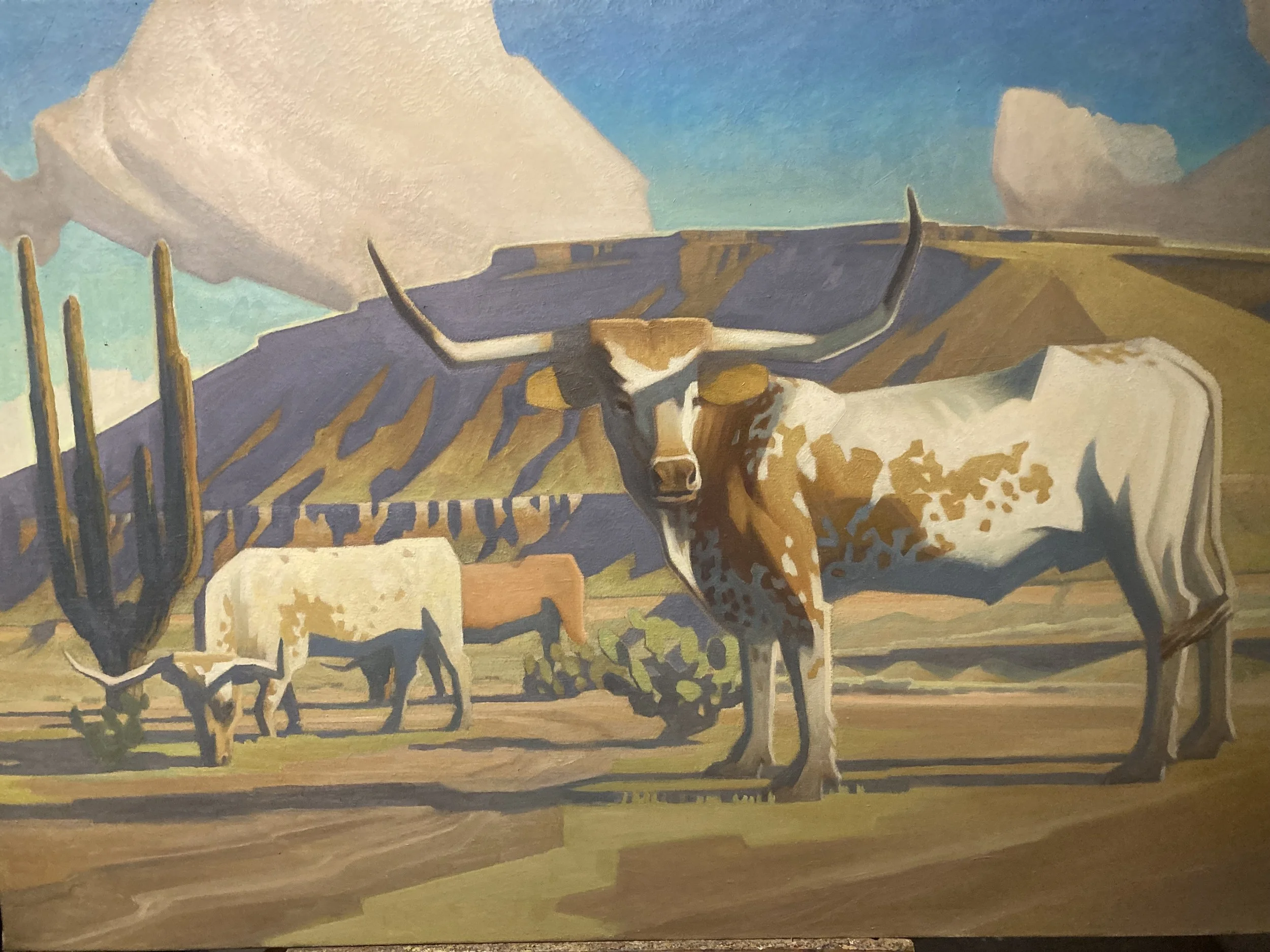  Wild Mexican Longhorns  30x40 