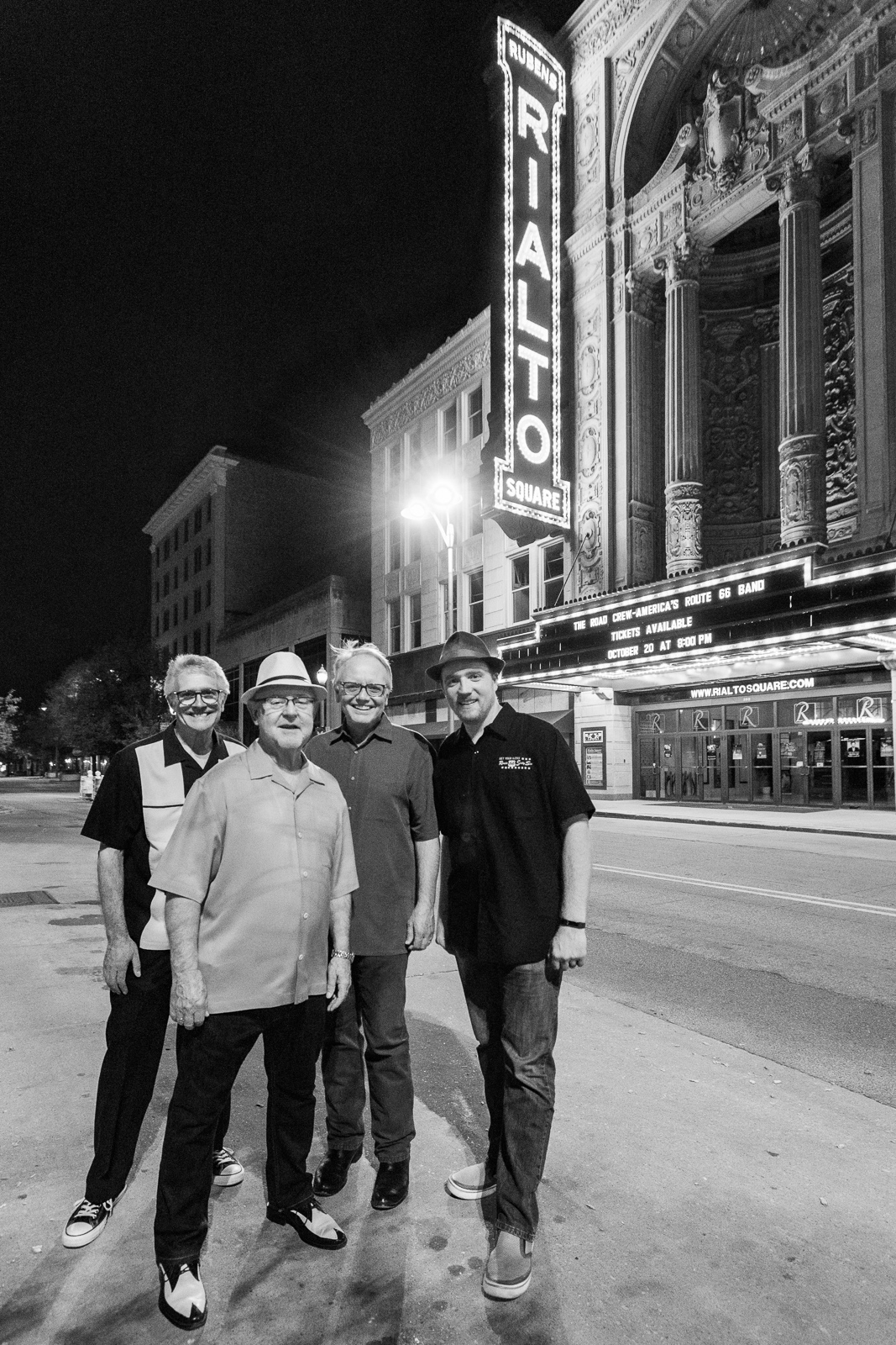 Taking advantage of the street light to create an after show portrait of these fine friends in front of the Rialto.