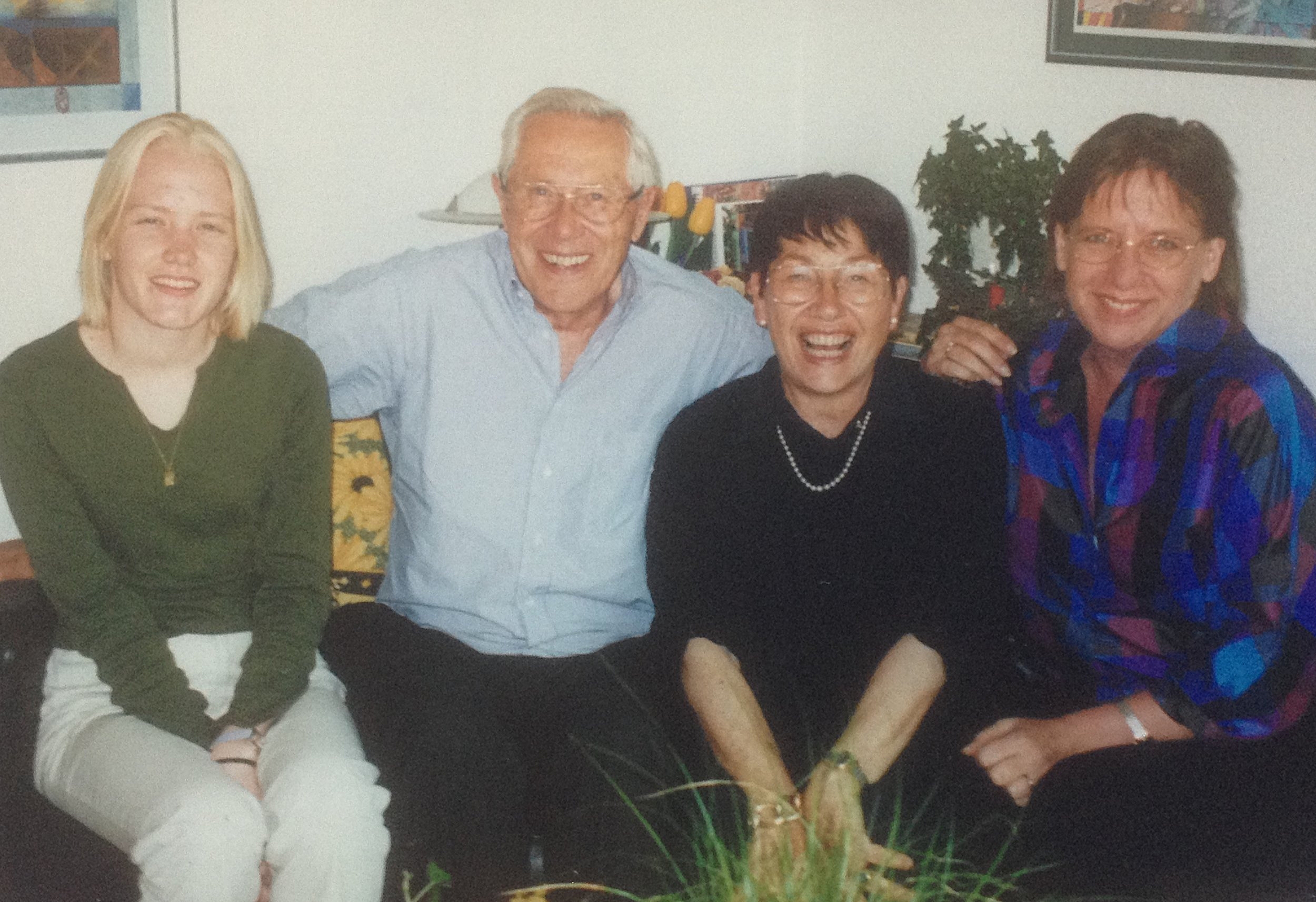  Visiting the host parents in 2001, 29 years later. L to R: Ariane Farnell, Sharon's daughter, Doctor Eggert, Mrs. Eggert, Sharon Holcomb. 