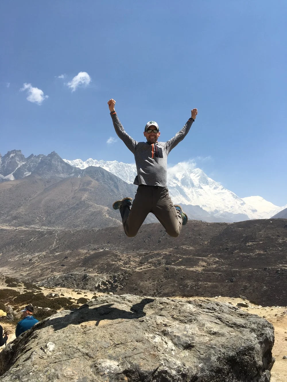 Hiking toward Pheriche, with Nuptse and Lhotse in the background