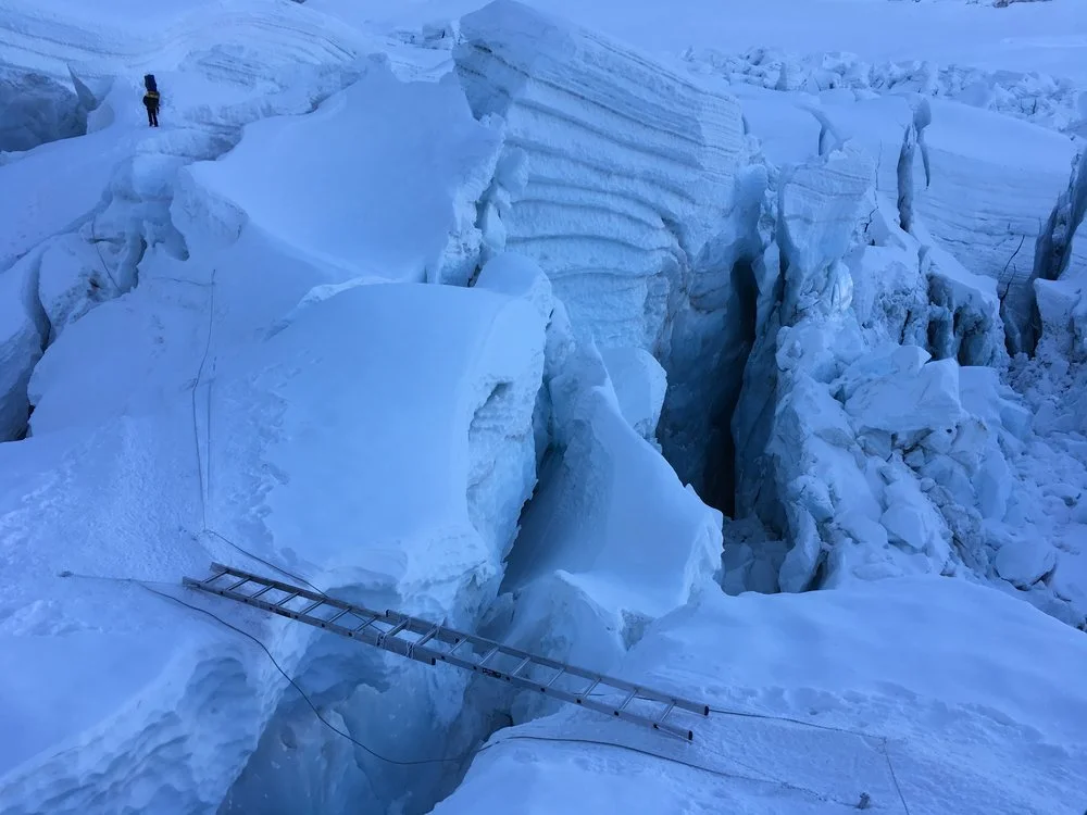 Ladders and ice blocks in the Khumbu Icefall
