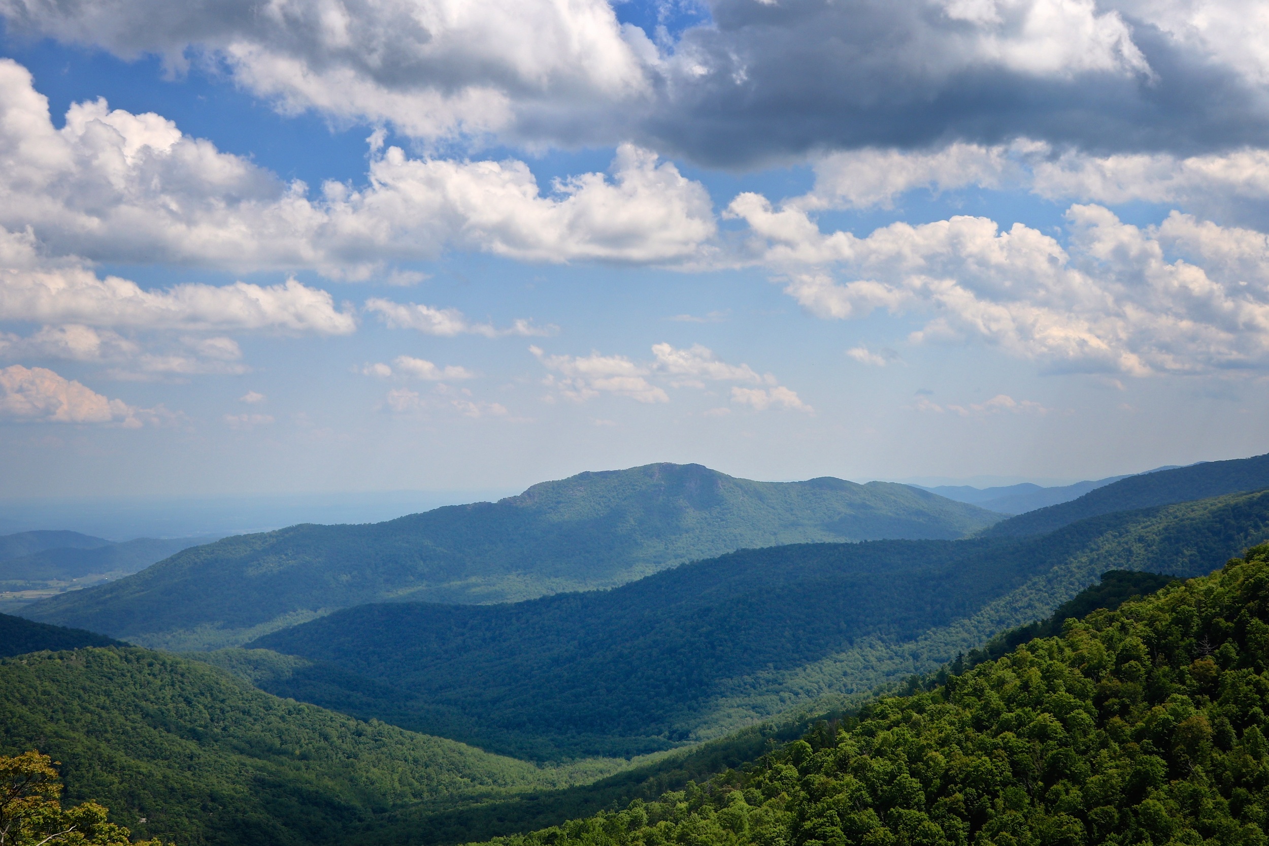 A whole mountain view of Old Rag, from Skyline Drive in Shenandoah National Park.