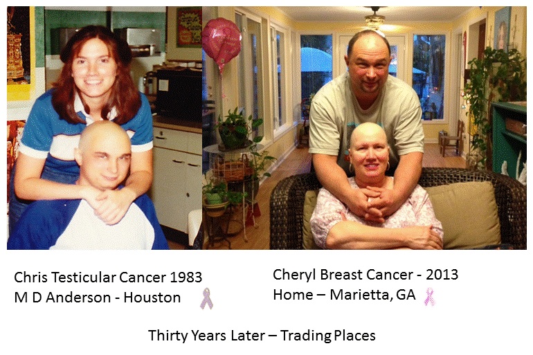 Chris Horacek, a 32 year survivor of advanced stage testicular cancer diagnosed in 1983, and his wife Cheryl 30 years later with breast cancer.