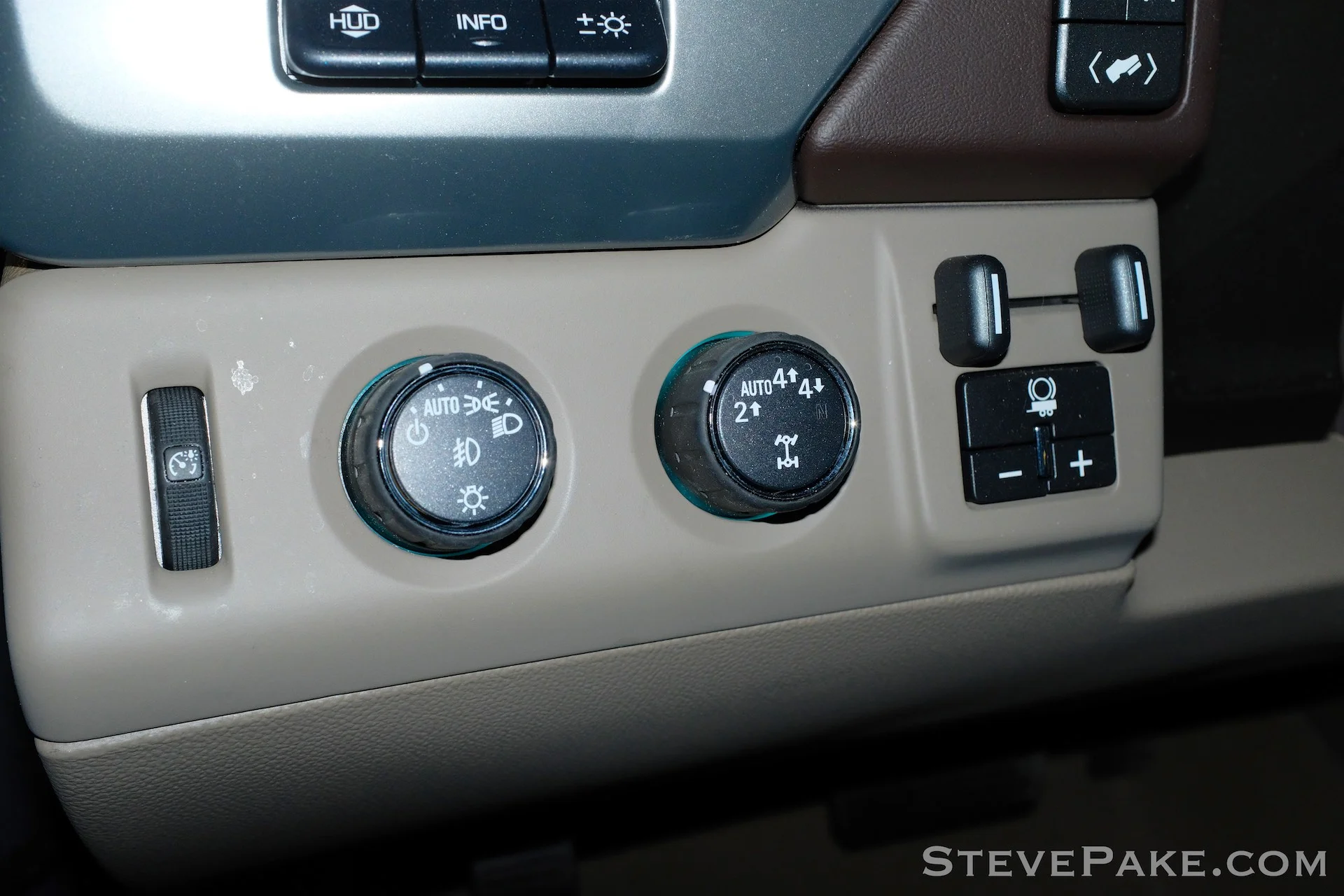 The easiest way to tell if a 2015-2019 Suburban or Tahoe has the 3.42 gearing is to look for the optional Max Trailering Package equipment, which includes the trailer brake controller and an option for 4 LO on the transfer case control, to the left of the steering wheel and next to the light switch.