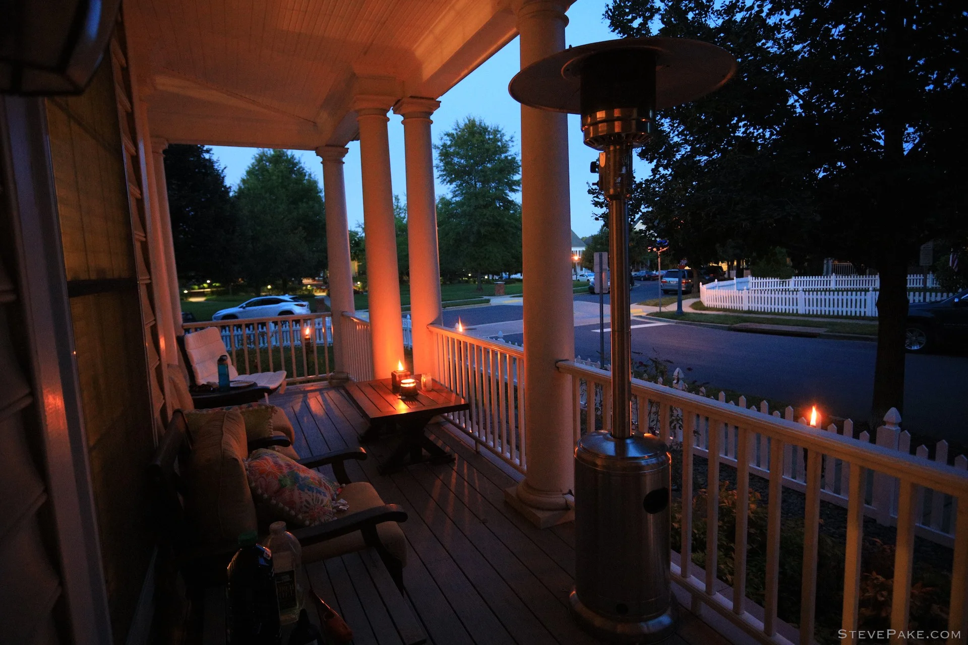 New PotteryBarn Outlet outdoor swivel chair at the distant left.