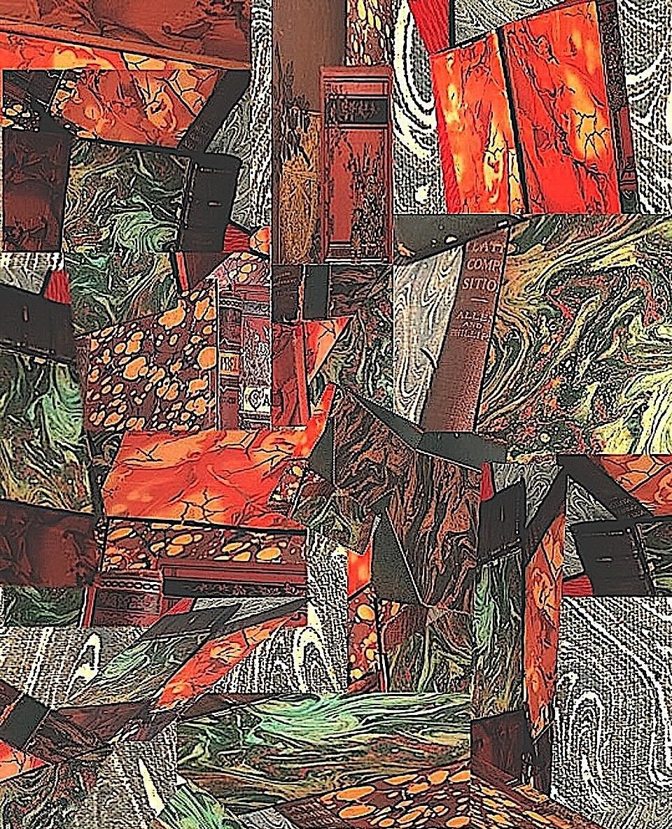 Beautiful images of books create a montage of colors. ⁠
Joanna Stuart &quot;the Classics&quot;, photographic collage. ⁠
⁠
KLG Small works show: Hands OFF with Hands on art