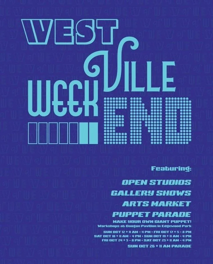 Come to Westville this weekend and visit us!⁠
Gallery hours Sat/Sun 12-5⁠
Westville Open studios Sat/Sun 11-5⁠
Giant Puppet Parade Sunday at 11am⁠
⁠
Featured, 2 solo exhibits by William Butcher and Mark St. Mary and our gallery sits across the street
