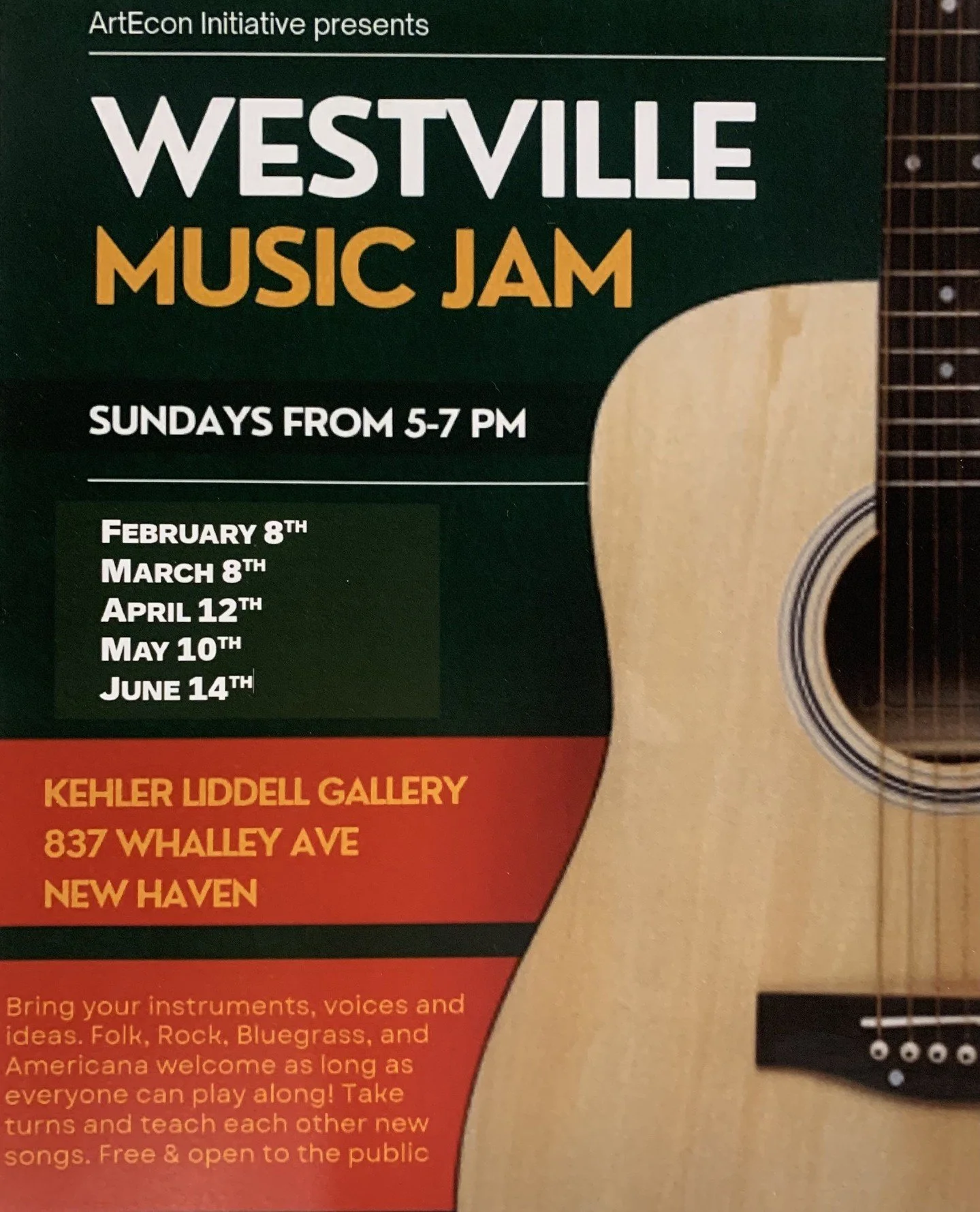 Mark your calendar for the next JAM! Join Westvillian  Bennett Lovett-Graff for a super casual music jam sesh in our gallery. ⁠
⁠
So fun to play in community while being surrounded by original art made my local, living artists!⁠
.⁠
.⁠
.⁠
.⁠
.⁠
#kehle