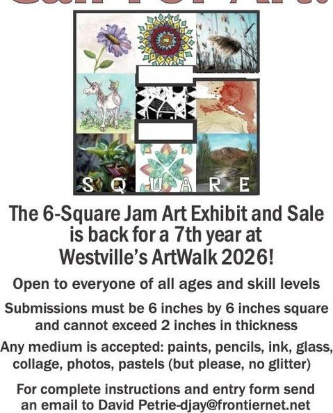 CALL FOR (YOUR) ART!!⁠
⁠
KLG is proud to be the nexus for this year's ⁠
6-Square Art Jam!!! NOW is the time to start your very own art to be included in the show. @westvillect⁠
⁠
During ArtWalk in May, You will be sure to visit us to see this very sp