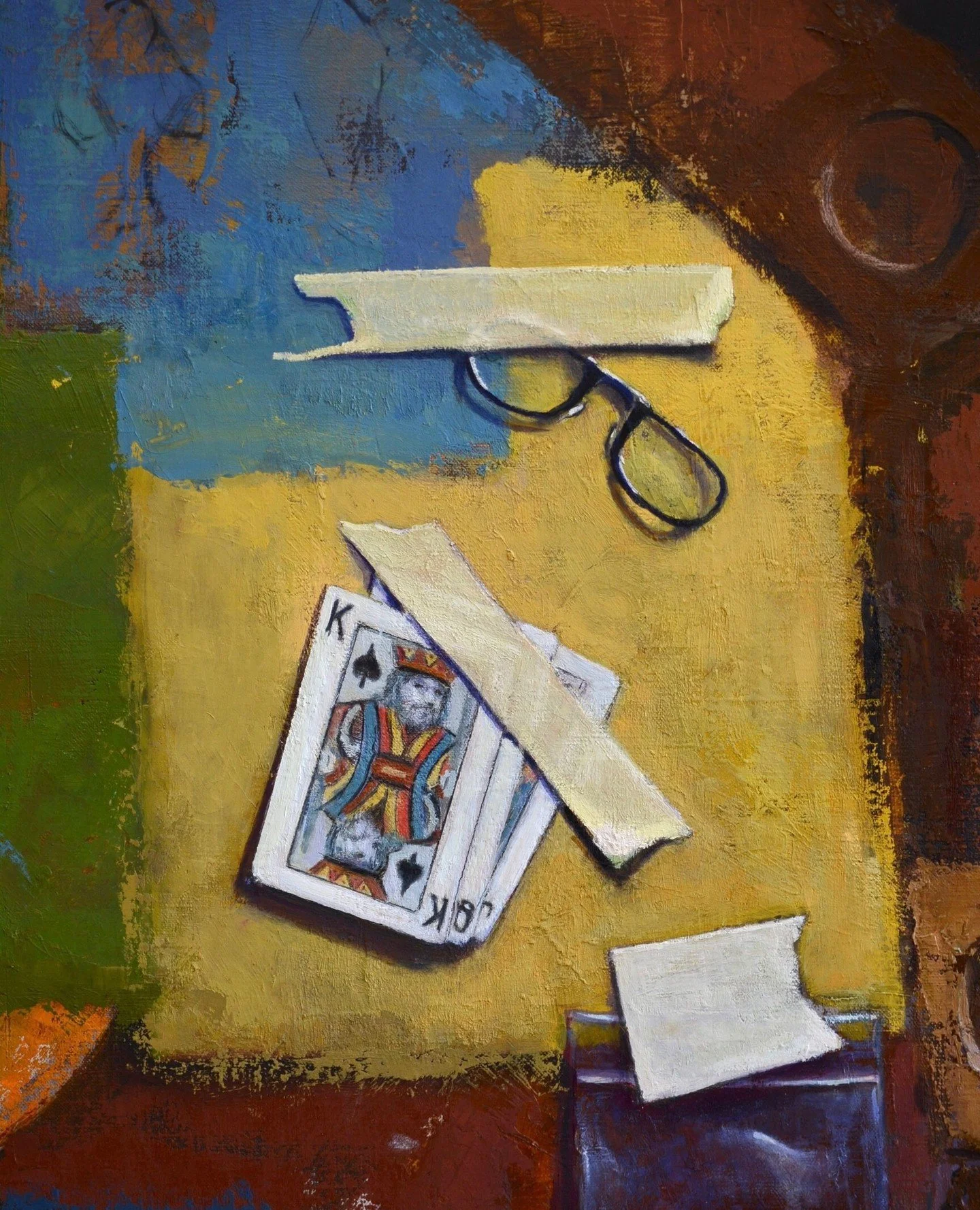 How about a little detail from this piece by Frank Bruckmann since Thursdays are for poker... ⁠
⁠
Have you seen "Found Objects" yet? Come by KLG to find what was found in these eye fooling compositions deftly painted, layer over layer, adde