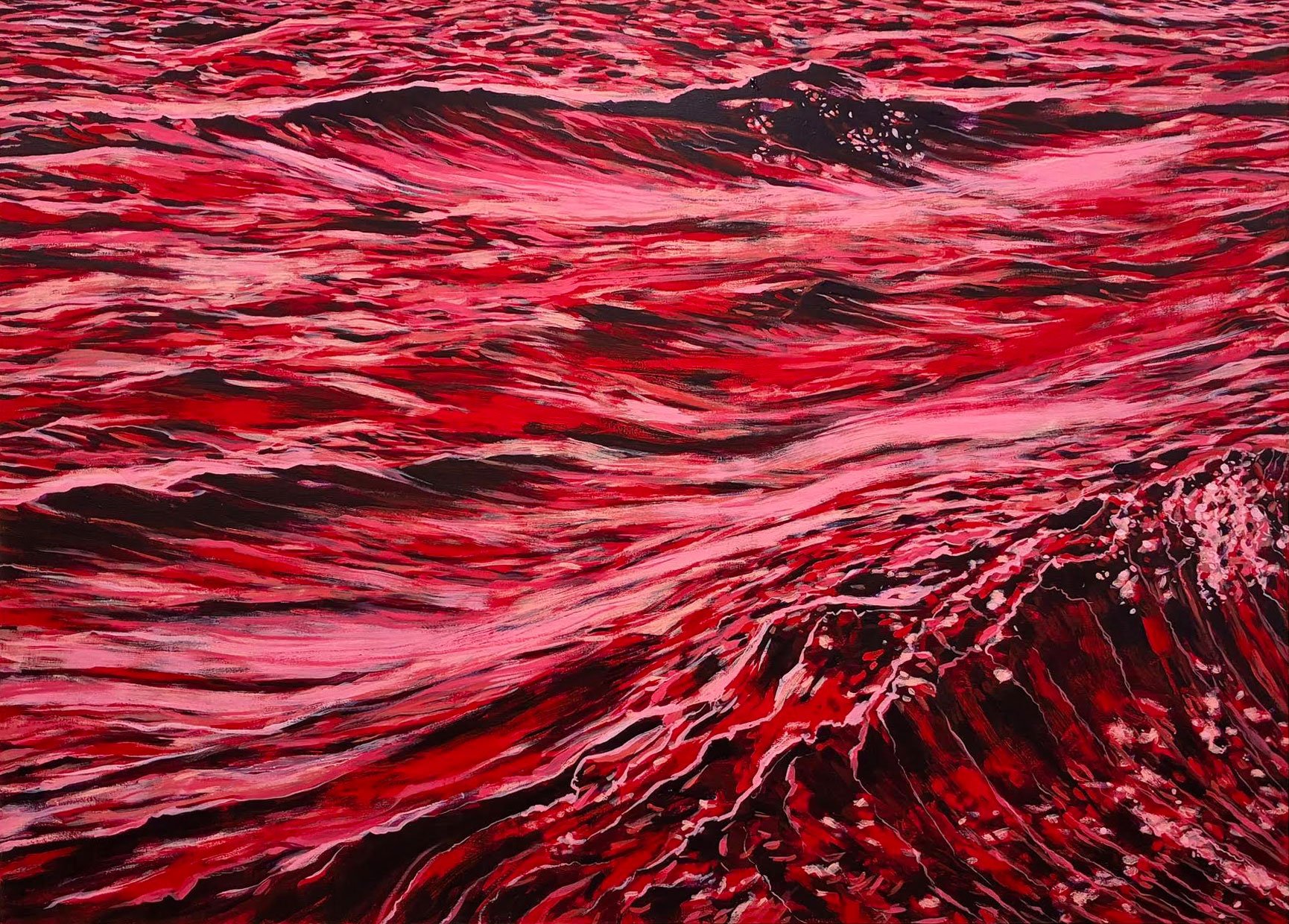 roiling sea of red ocean water