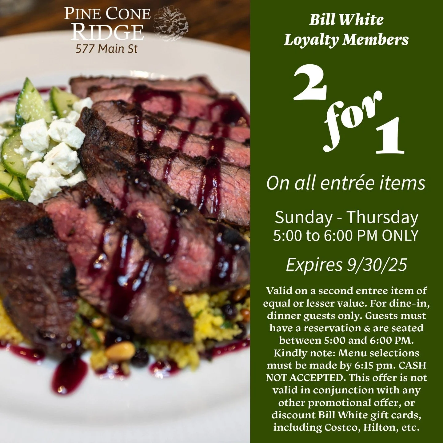 Our Loyalty 2-for-1 special is available to close out September; it ends on Tuesday night, 9/30. #parkcityrestaurants