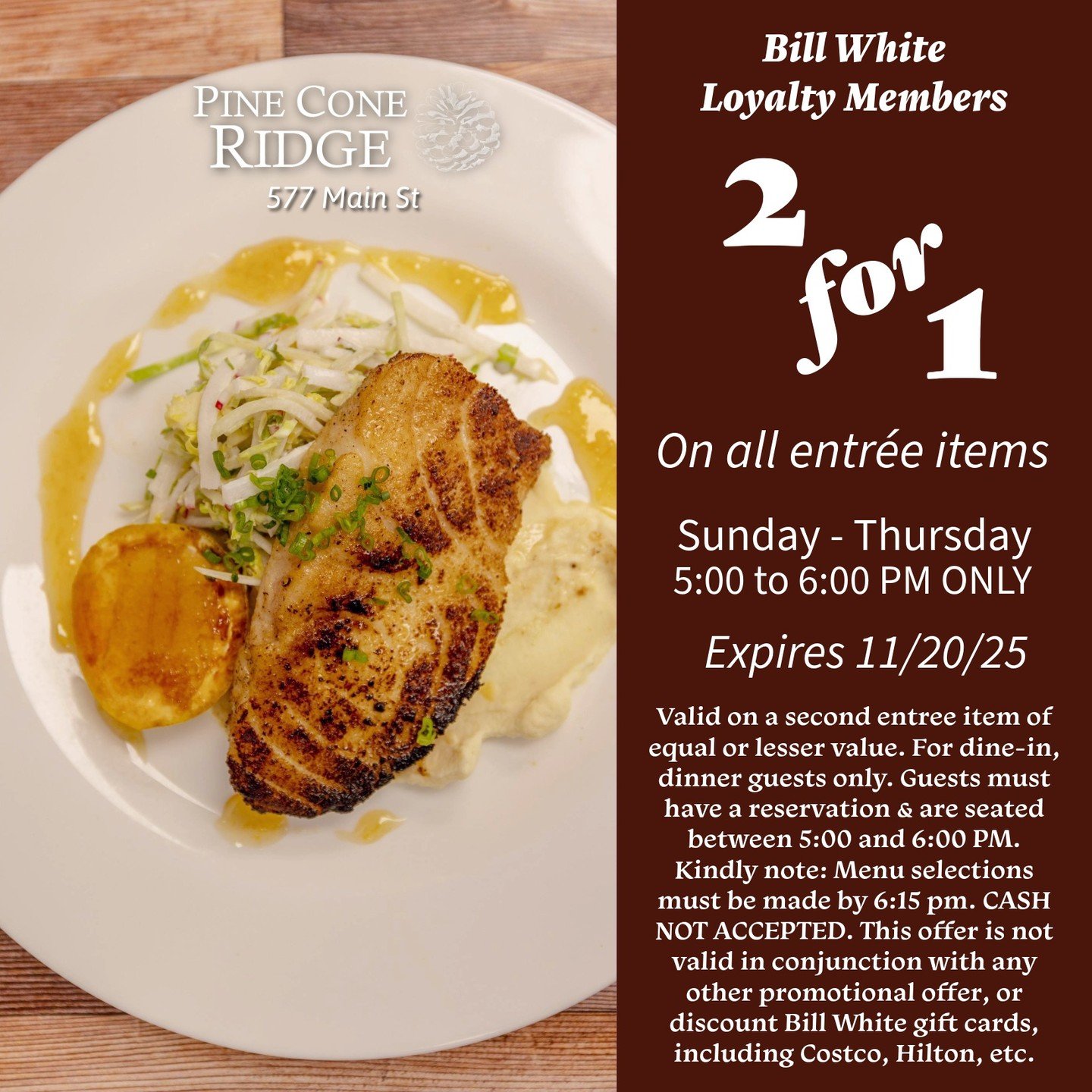 @billwhiterestaurants Loyalty Members are enjoying our 2-for-1 special. Join us before it expires on 11/20. #parkcityrestaurants #parkcityfood