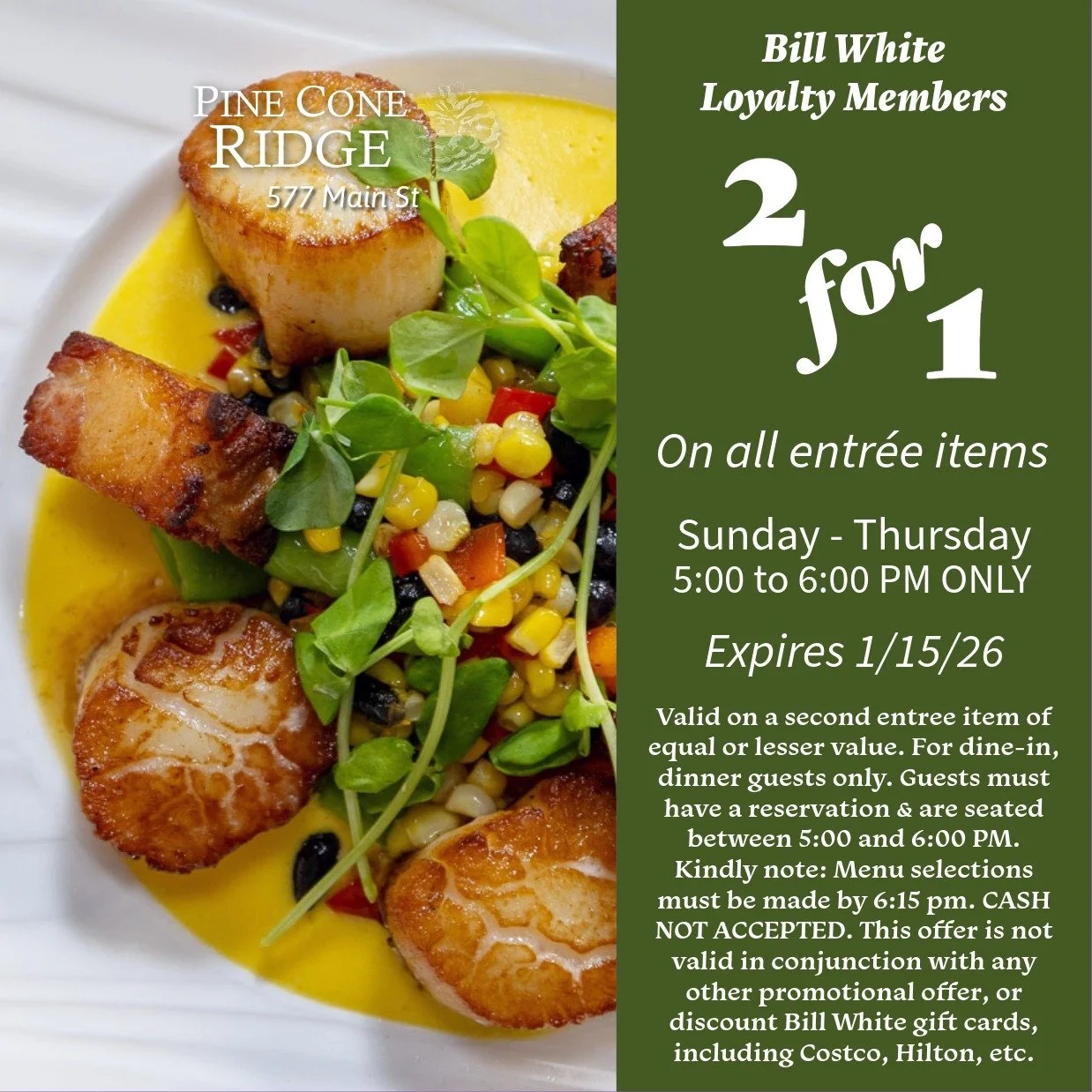 @billwhiterestaurants Loyalty Members have been enjoying our 2-for-1 special. Are you a member? #parkcityrestaurants #parkcityfood