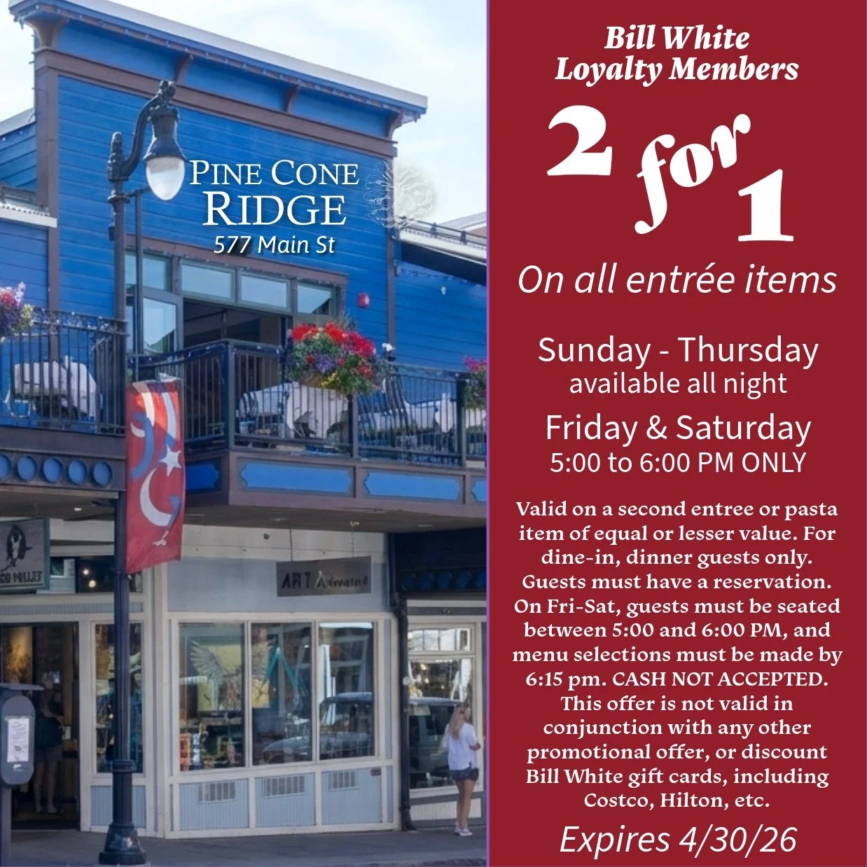 Easter Bonus for @billwhiterestaurants Loyalty members - Enjoy Main Street 2-for-1's This Month!