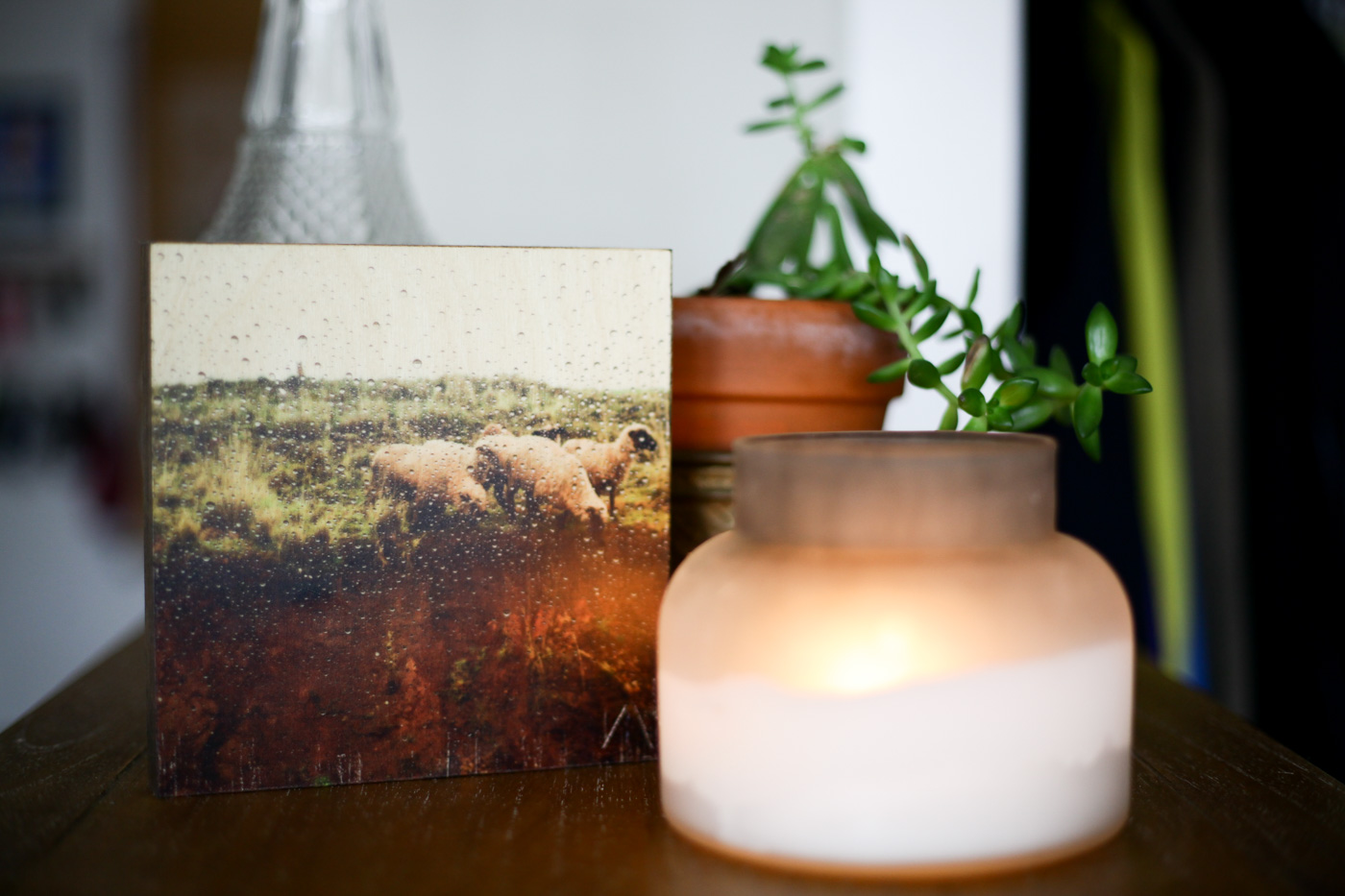 Clara's Visual Vibe found surrounded by simple touches that make her studio feel like a cozy home. She mentioned this might be the only piece of art she will take with her to Spain! Another reason why we love printing on durable wood. It keeps our art travel friendly. 