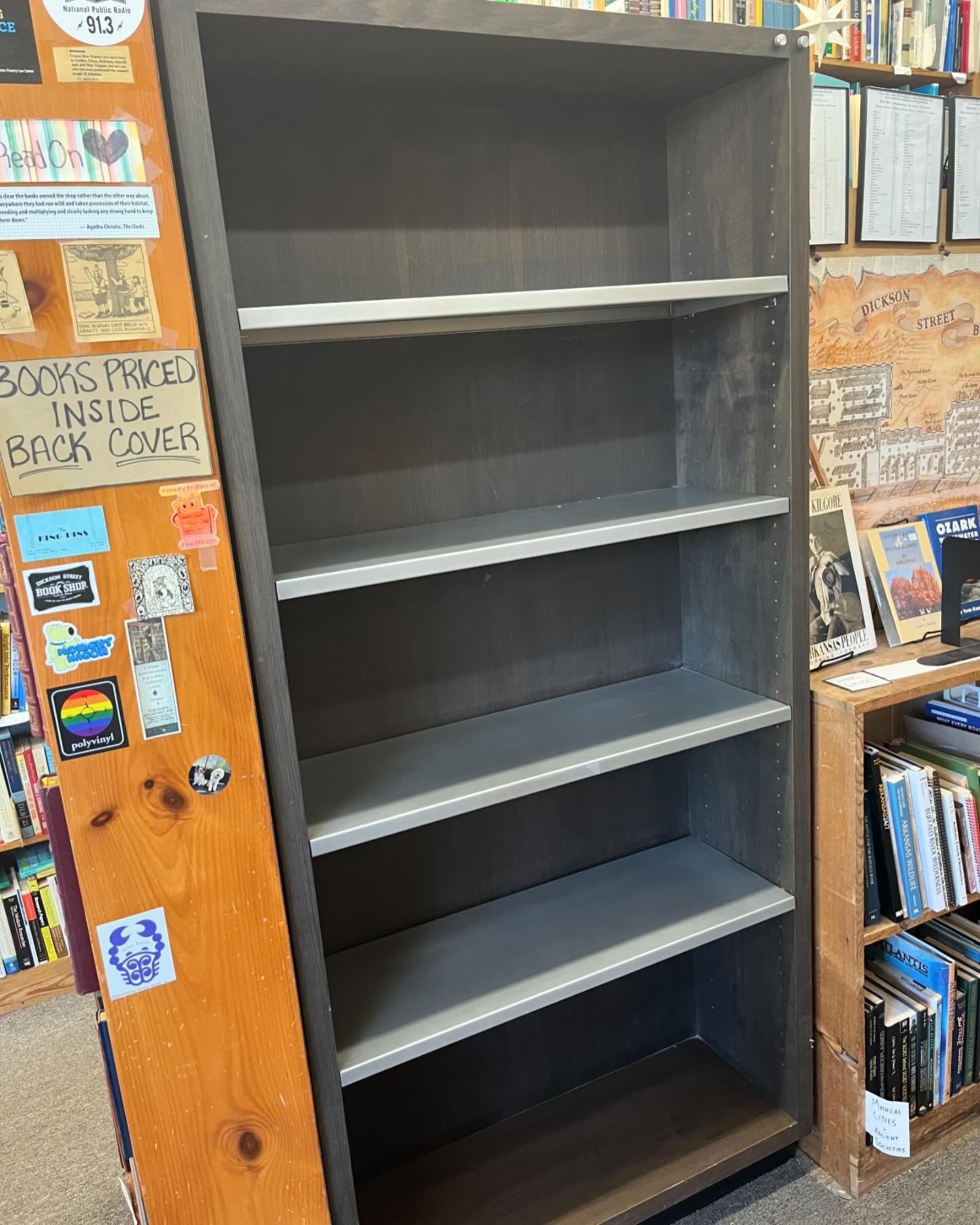 Double sided book shelf with adjustable shelves. 78&rdquo; x 24&rdquo;- heavy. $50 OBO