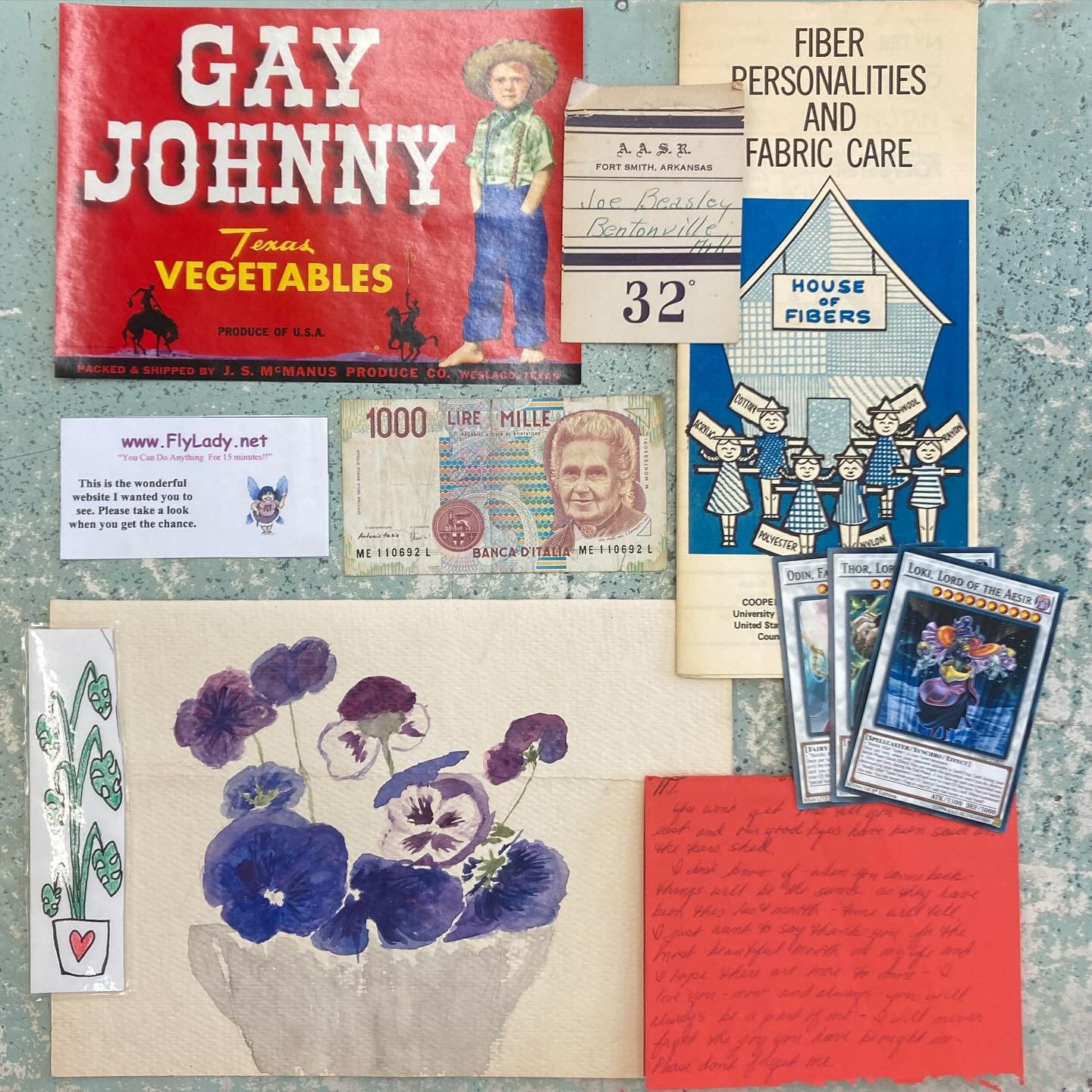 Good day to youns and yourns, here&rsquo;s a bunch of neat stuff we found in books this week:

- Gay Johnny Texas Vegetables, unused 1950s vegetable crate label featuring Gay Johnny and a couple of rootin&rsquo; tootin&rsquo; cowboys

- Potted plant 