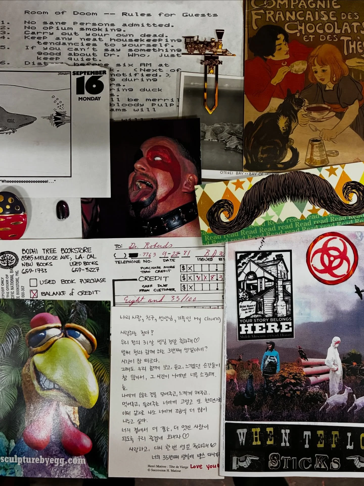 These are all things we found in books this week, featuring: Room of Doom rules for guests, sculpture by egg, when Teflon sticks, a lost fingernail, and more. Enjoy!