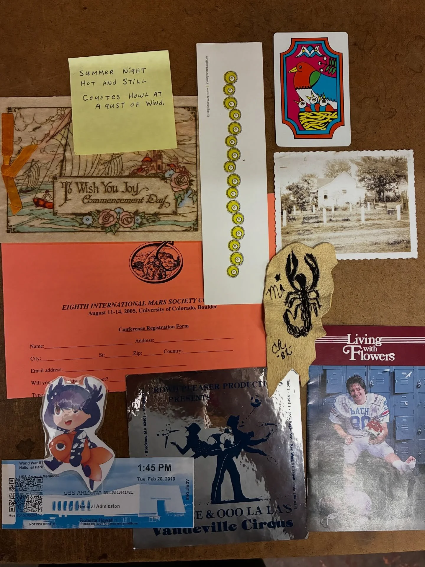 Good morning everyone, these are some of the things we found in our books this week, including: Mars society convention signup sheet, living with flowers, commencement day 1929, and more. Enjoy!