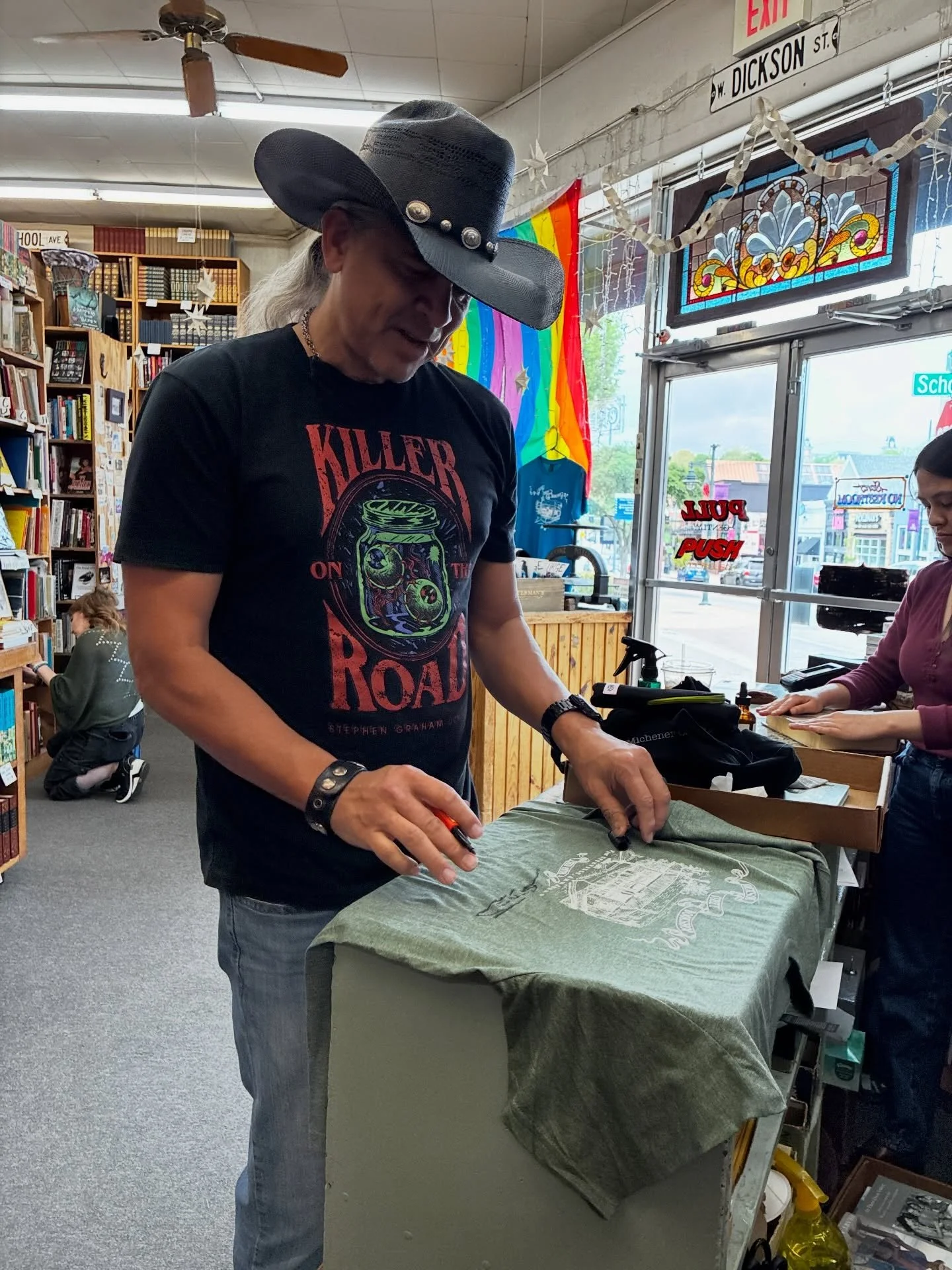 Thanks to Stephen Graham Jones for dropping by and checking out our horror section. Go see him tonight at 6pm at the Fayetteville Public Library!

@stephengrahamjones @fayettevillepubliclibrary