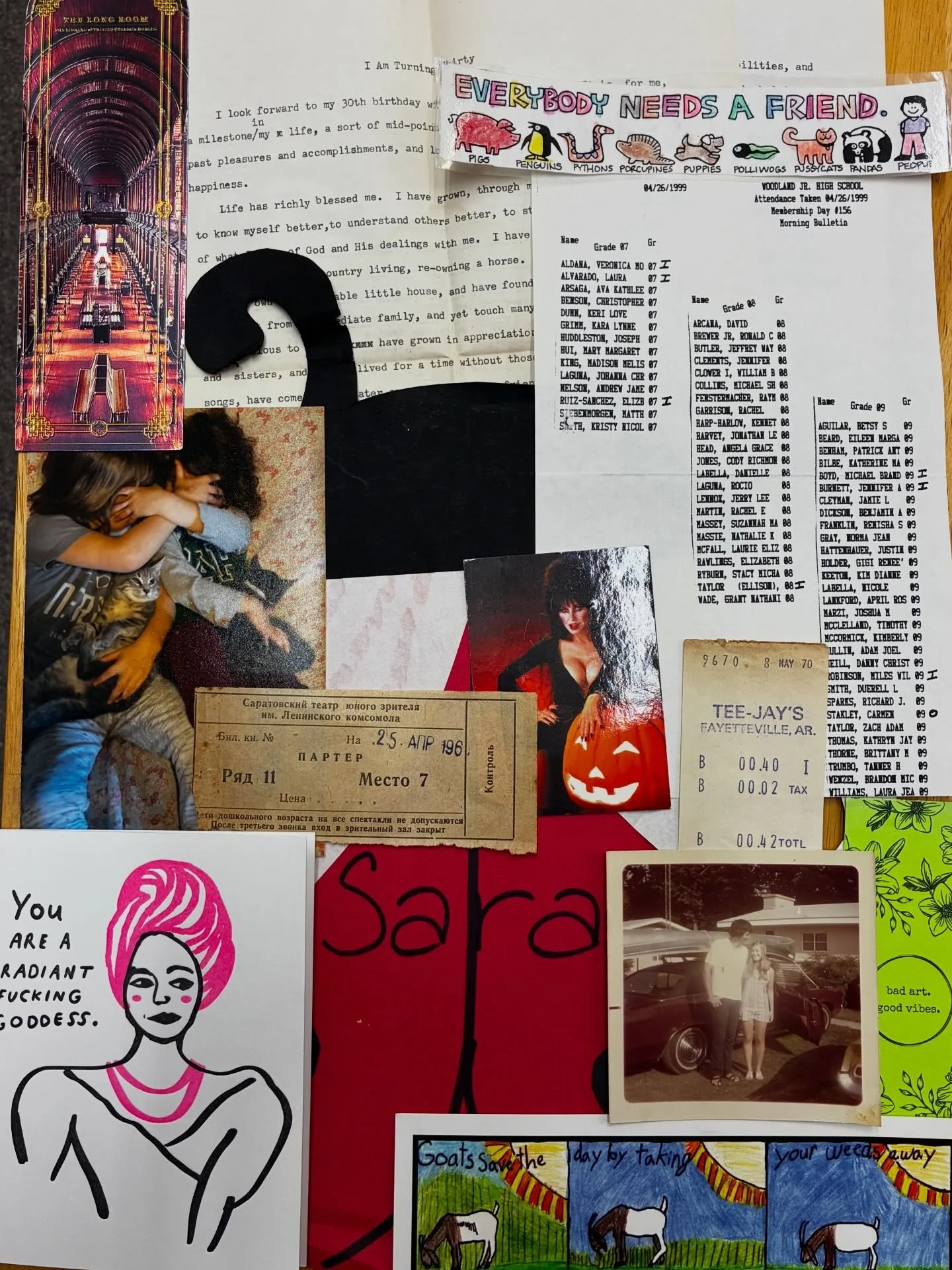 We have a pretty good haul of finds from books this week including: woodland jr high attendance 1999 (zoom in on this one! NBA basketball player Ronnie Brewer among many others you&rsquo;ll recognize), receipt from Tee-Jay&rsquo;s 1970 (anyone rememb