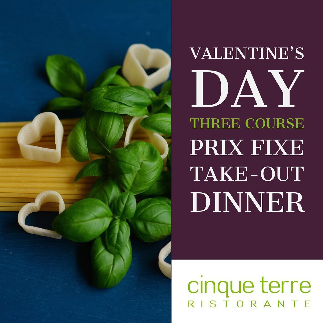 VALENTINE&rsquo;S DAY WEEKEND TAKE-OUT SPECIAL
Three Course Meal for Two - $60
Course 1: Caesar Salad
Course 2: Chicken Parmigiana, Fettuccini, San Marzano Tomato Sauce
Course 3: Chocolate Torte, Spun Caramel

Add a wine pairing, your choice of a bot