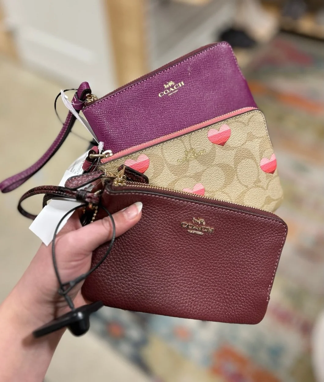 New COACH wristlets, from @greenestreetexton!✨

&bull; Maroon: $22.95
&bull;Beige heart: $30.95
&bull; Purple: $30.95

Call or email us for inquiries!
📞610-466-5713
📧fairfield@greenestreet.com