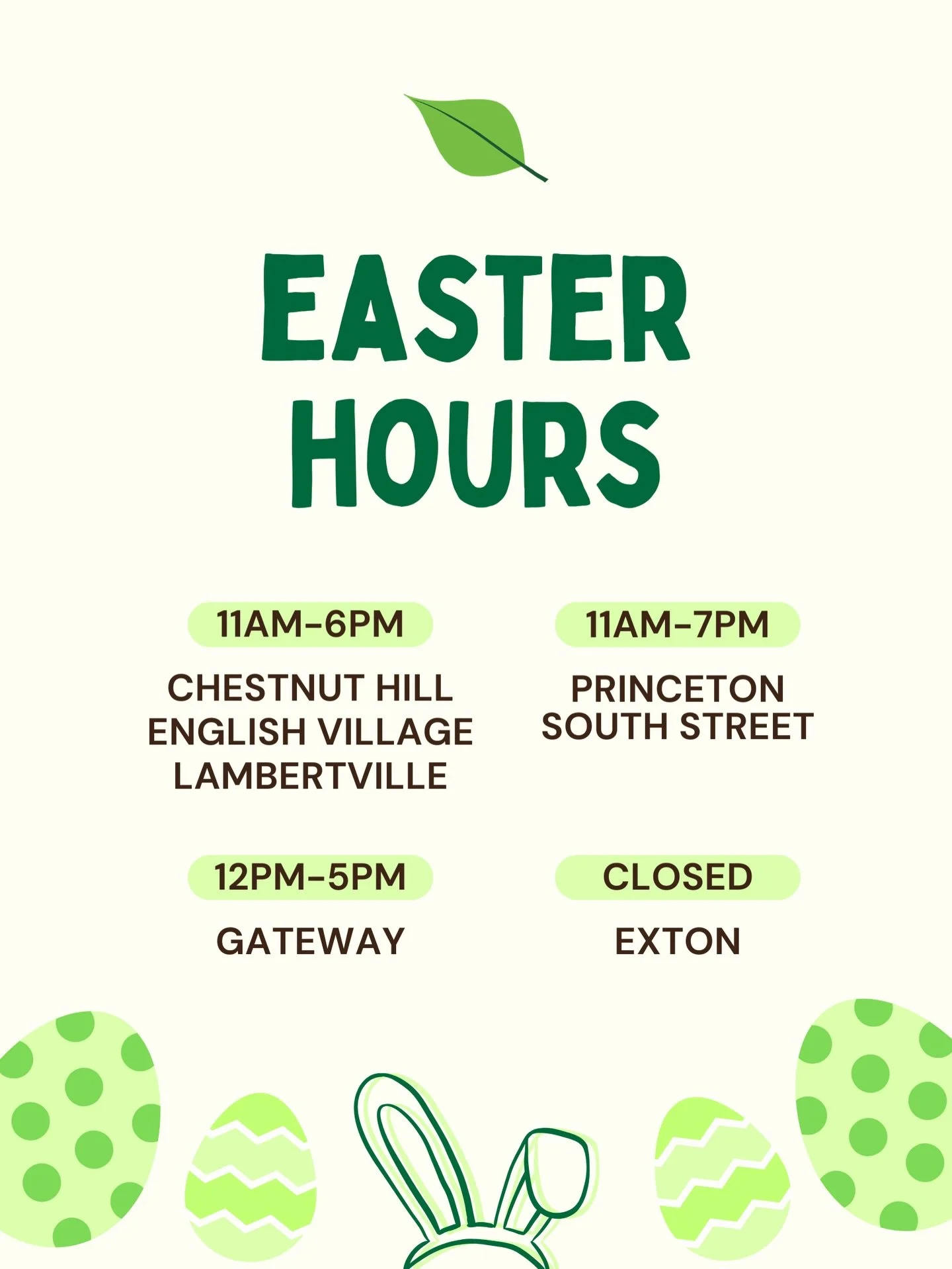 Hop on into Greene Street Easter Day! We are OPEN!🐣🐰🌸
