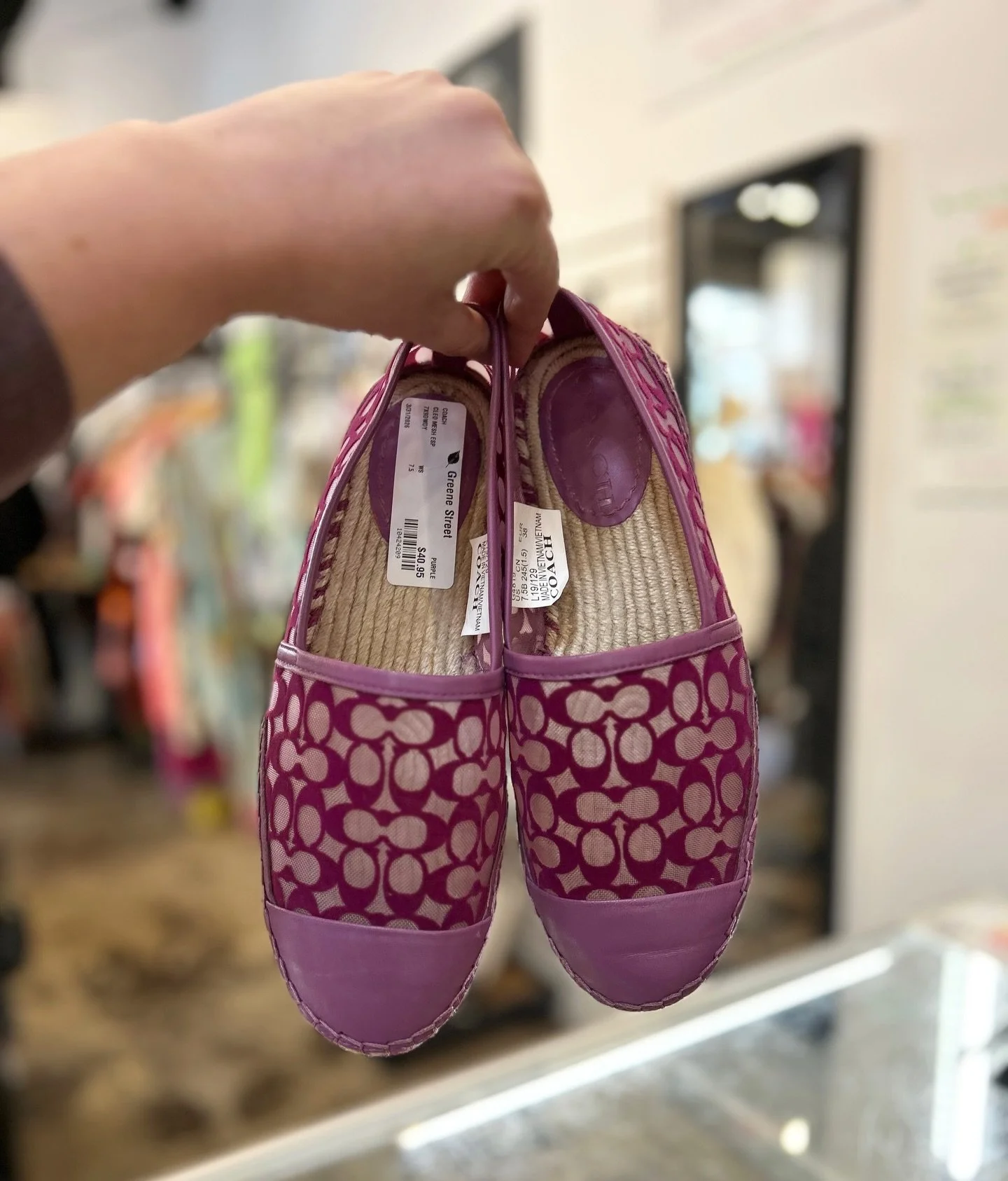We love a good espadrille! Scoop up these cute Coach monogram pair from @greenestreetgateway

Size 7.5 $40.95

Email us for inquiries!
📧gateway@greenestreet.com