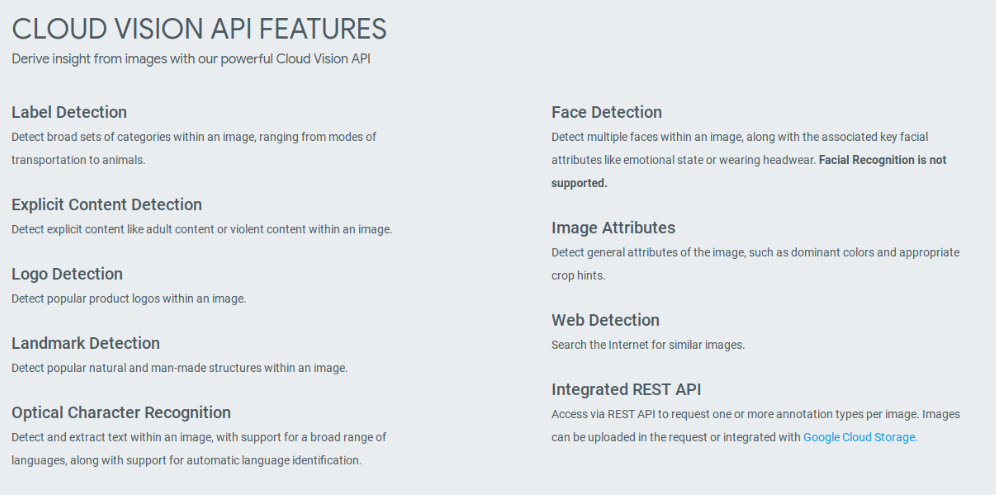 Chapter 5 Figure 58: Google Cloud Vision API services. Source: Google
