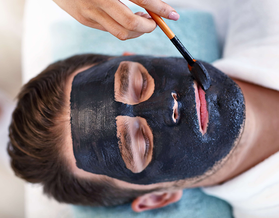 Close-up of an acne facial treatment in Buena Park targeting clogged pores and beard-area skin concerns for men.
