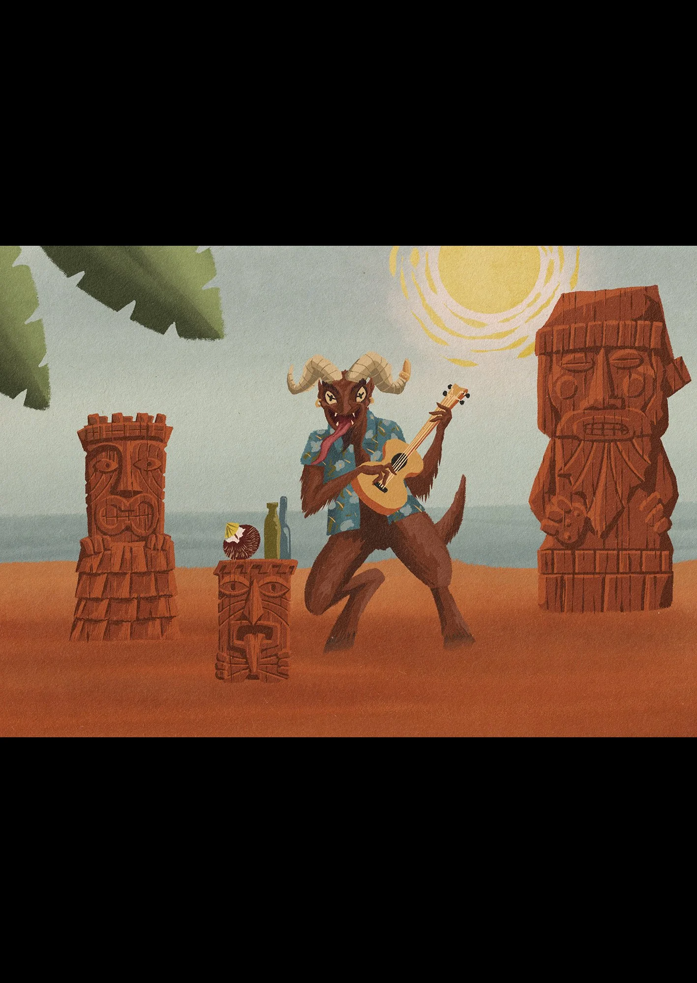 Tiki Vacation Krampus | holiday horror greeting card