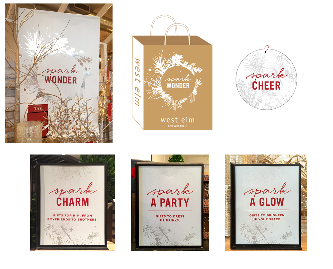 WEST ELM 2015 HOLIDAY CAMPAIGN BANNER, SHOPPING BAG, GIFT TAG 8 X 10 SIGNAGE