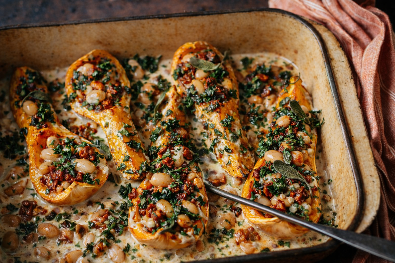 Recipe: Nduja Baked Butternut Squash with Kale &amp; Crispy Sage