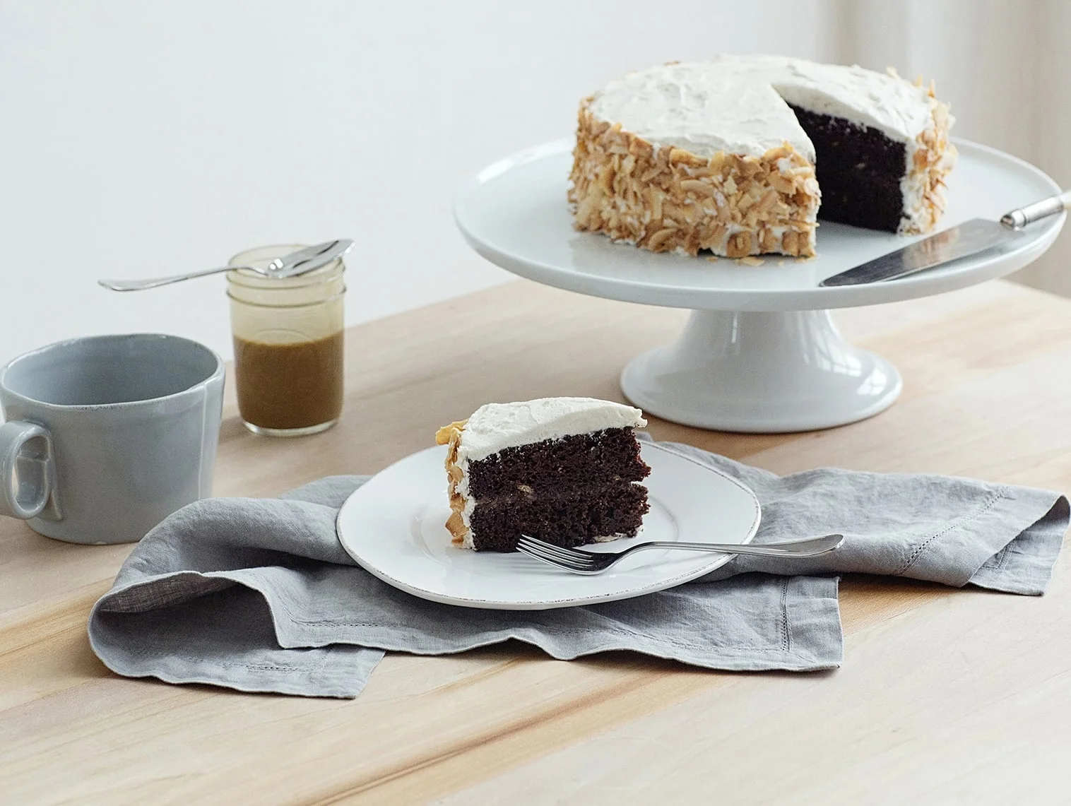 chocolate &amp; toasted coconut cake with salted coconut caramel filling