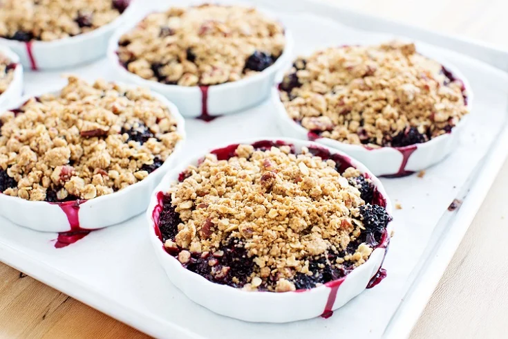 individual blackberry, basil &amp; ginger crumbles