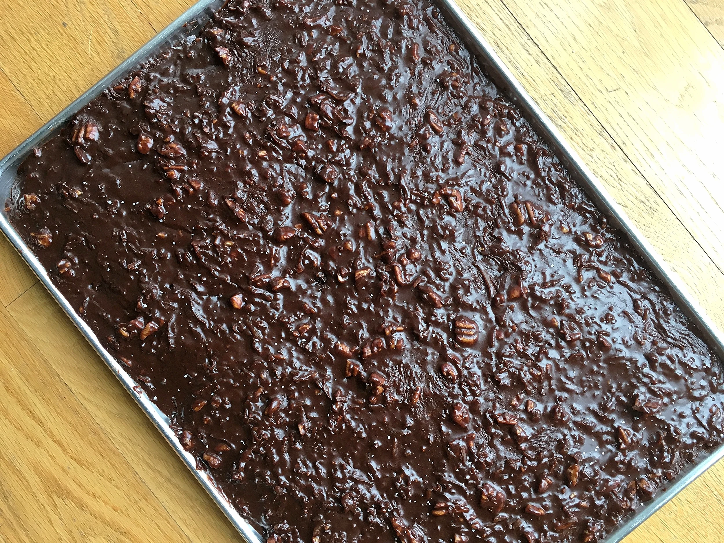 chocolate sheet cake with coconut pecan frosting