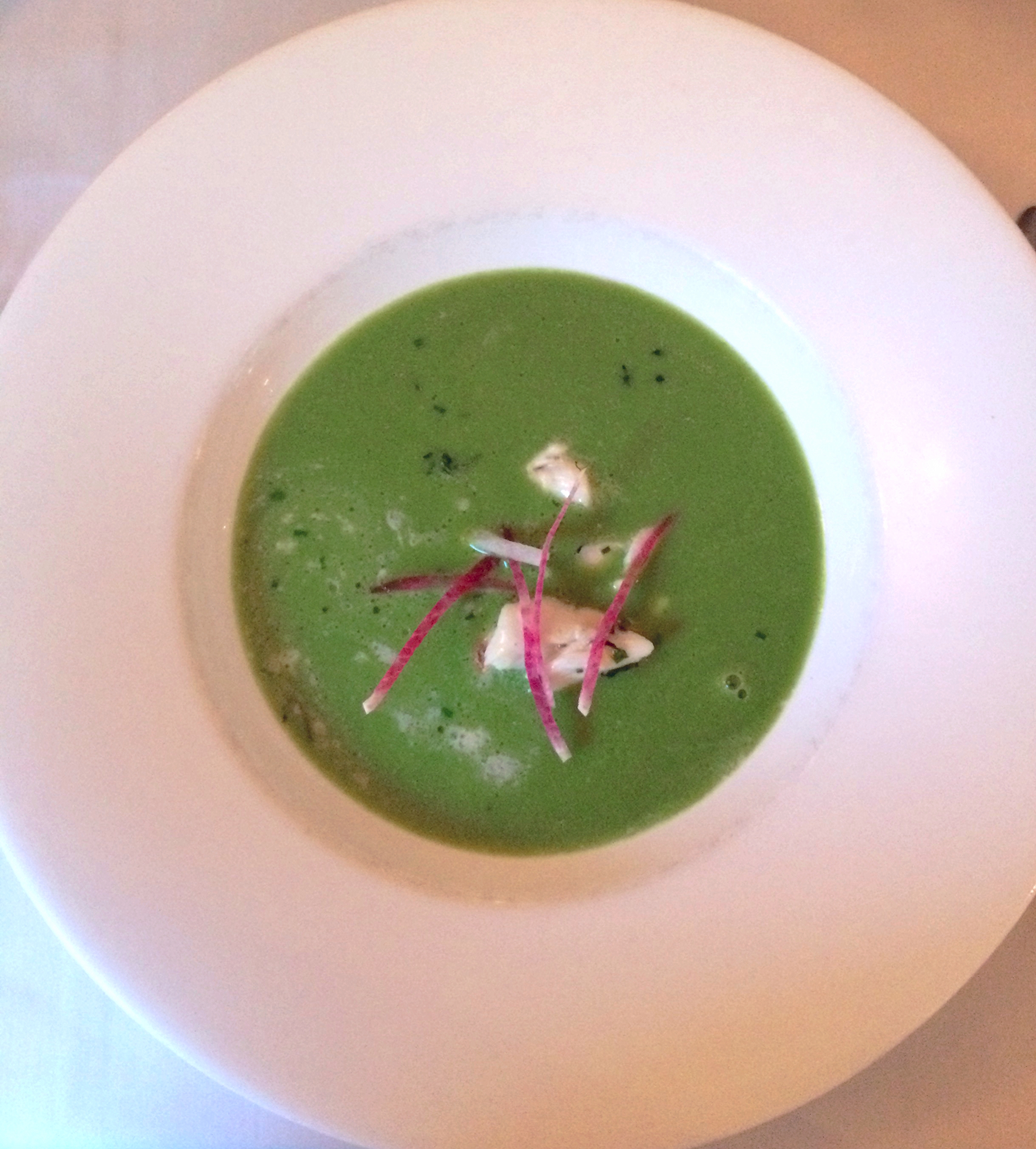 spring pea soup with lump crab