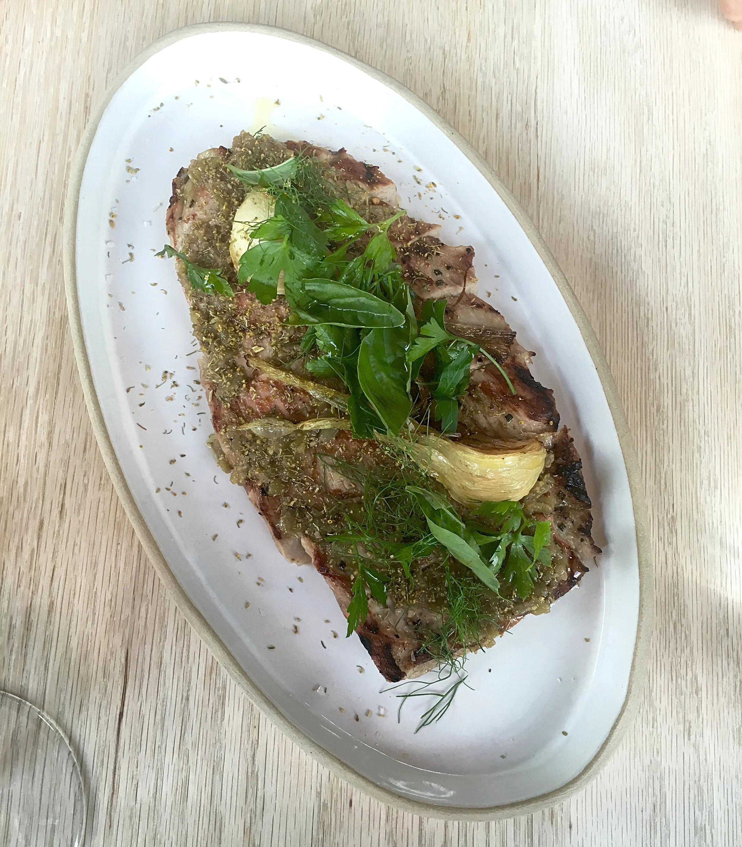 grilled veal flank steak, hot peppers, basil